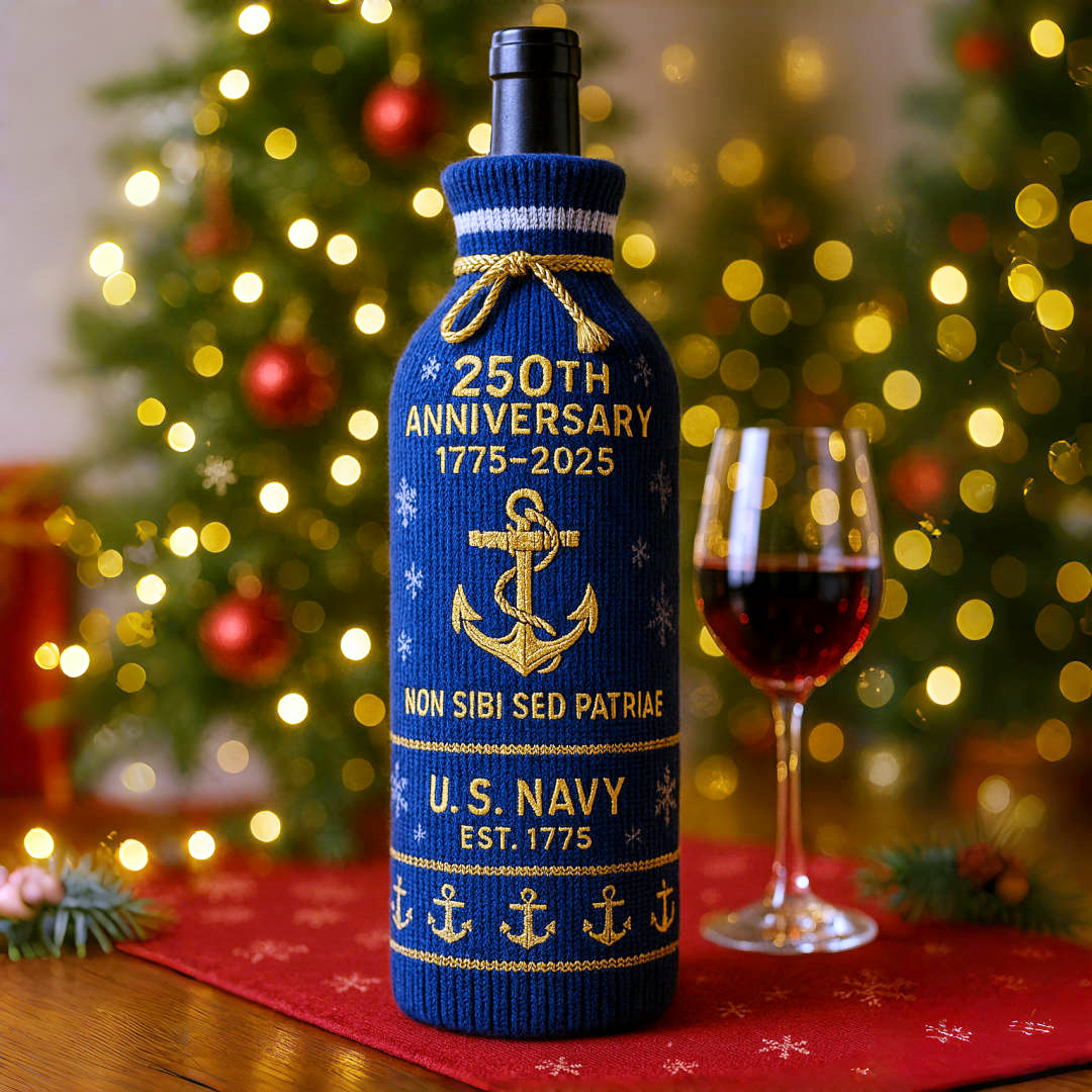U.S. Military 250th Anniversary Commemorative Knitted WineBottle Sleeve