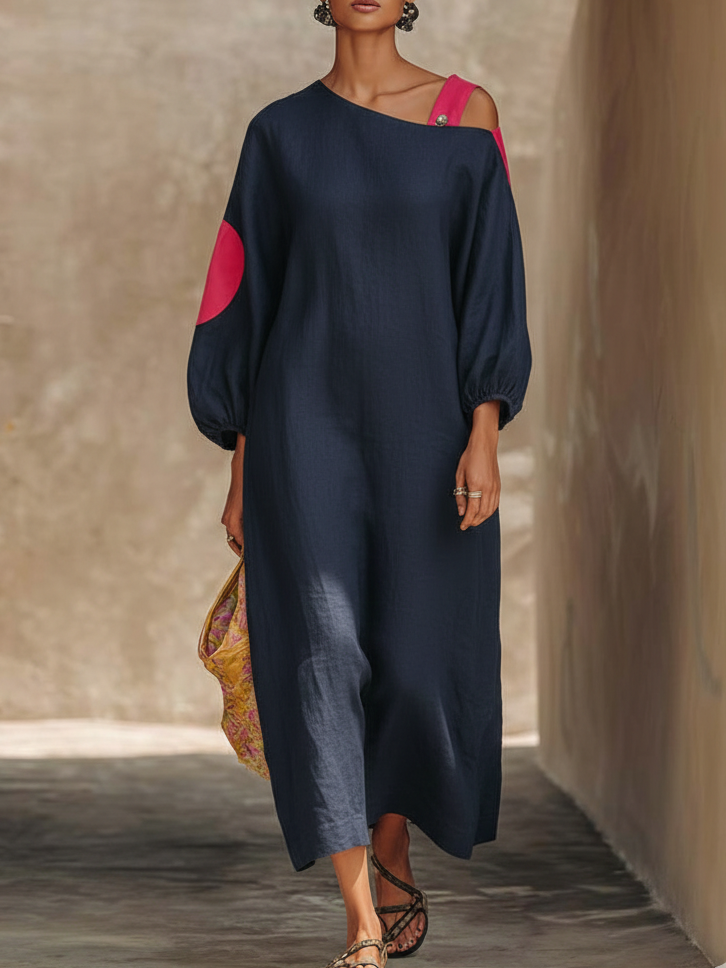 🔥Summer Arrivals🌟Casual Off-the-shoulder Color-block Loose Cotton Dress
