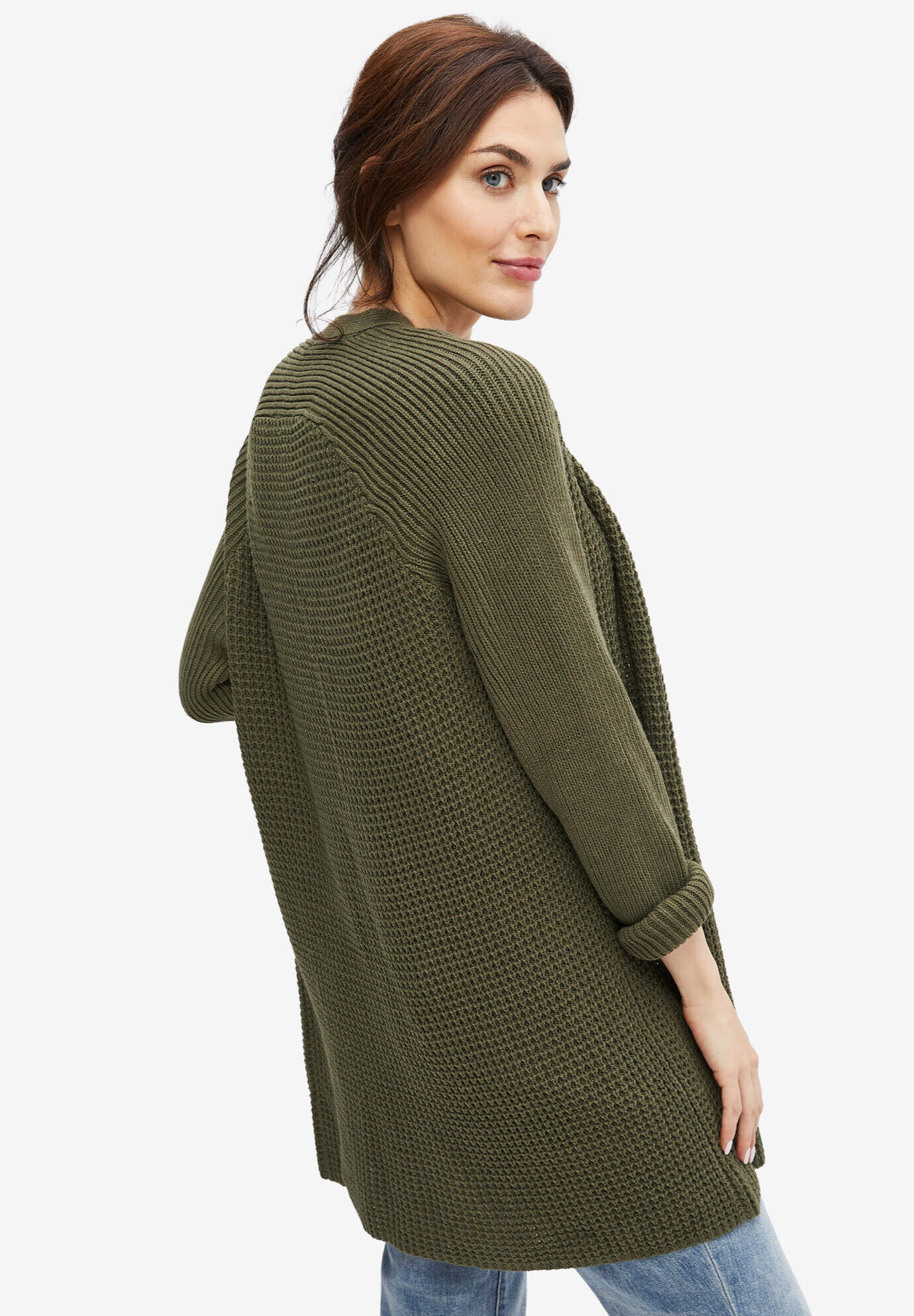 Open Front Waffle Cardigan