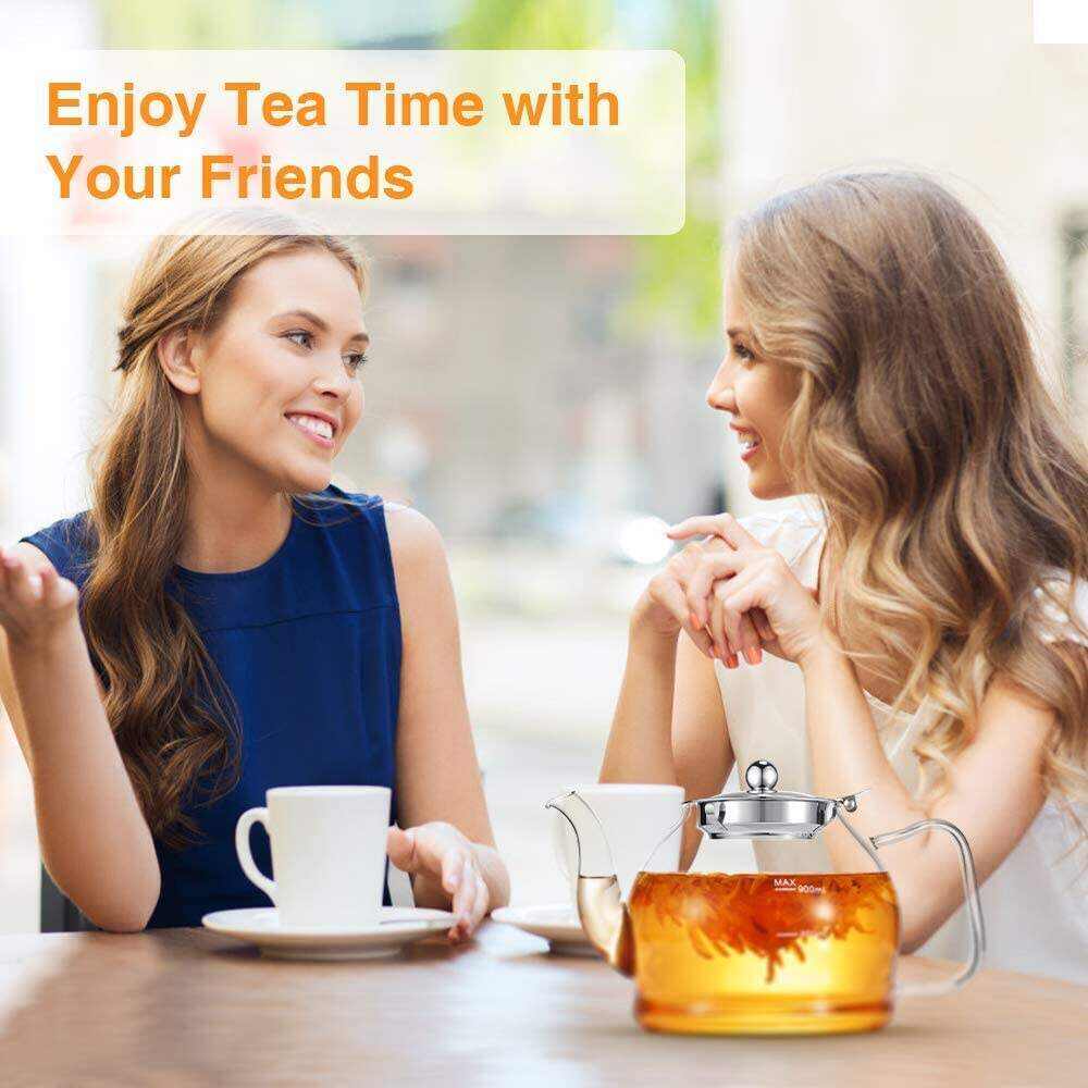 MINO ANT Tea Set ̈C 1200ml Glass Teapot with Removable Stainless Steel Infuser, and 4 Glass Teacups, Stovetop Safe Tea Kettle Gift Set, Blooming and Loose Leaf Tea Maker Set