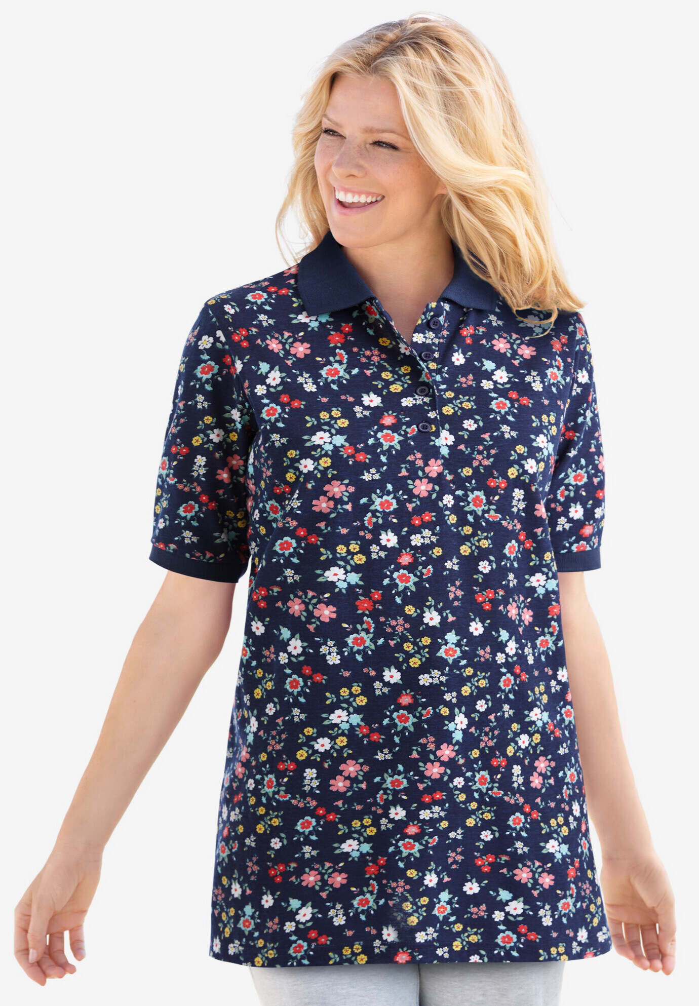 Elbow-Sleeve Polo Tunic
