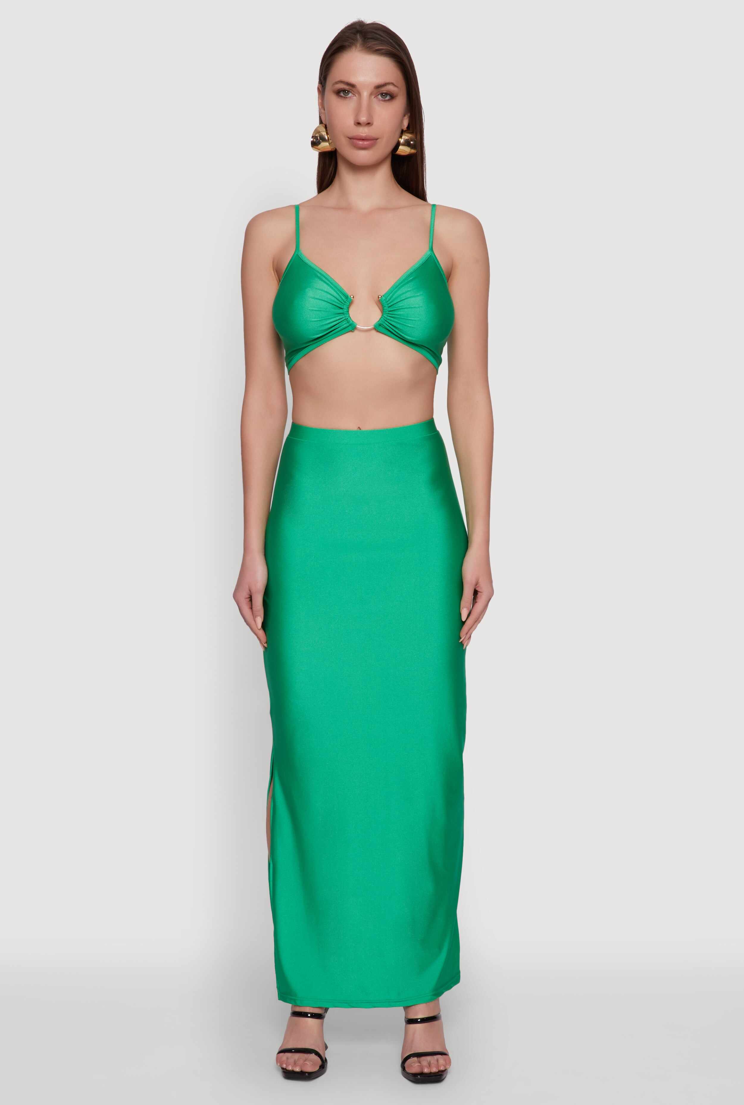Trendy High Waisted Side Slit Maxi Skirt