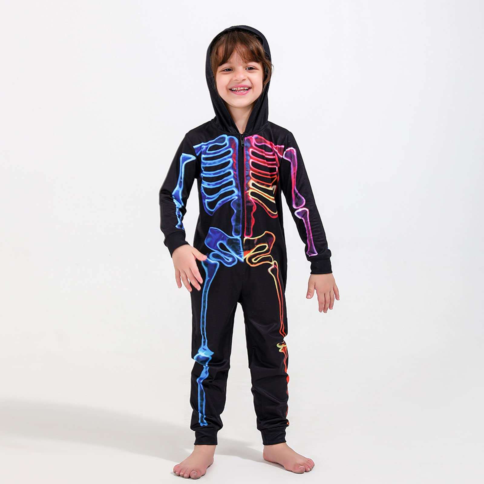 Family Halloween Pajamas Colorful Skeleton Print Jumpsuits Sets
