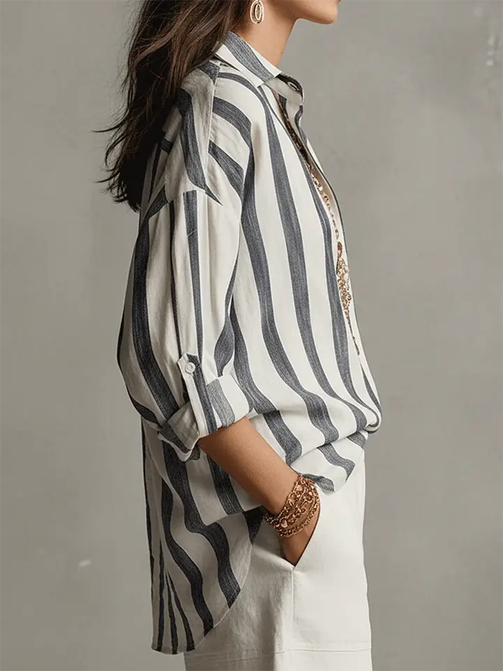 🔥Summer Arrivals🌟Cozy Striped Linen-cotton Shirt Top