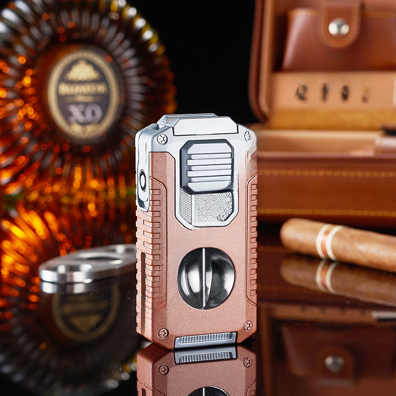 5-in-1 Butane Torch Lighter, Refillable Jet Flame Lighter with V-Cutter, Punch, Holder and Draw Tool, Multi-Functional Accessories Gift for Men, Dad, Husband, Friend