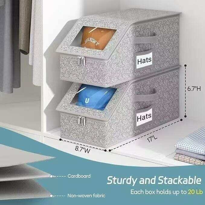 Hat Storage Box with Clear Lid, Foldable Cap Organizer for Baseball Caps
