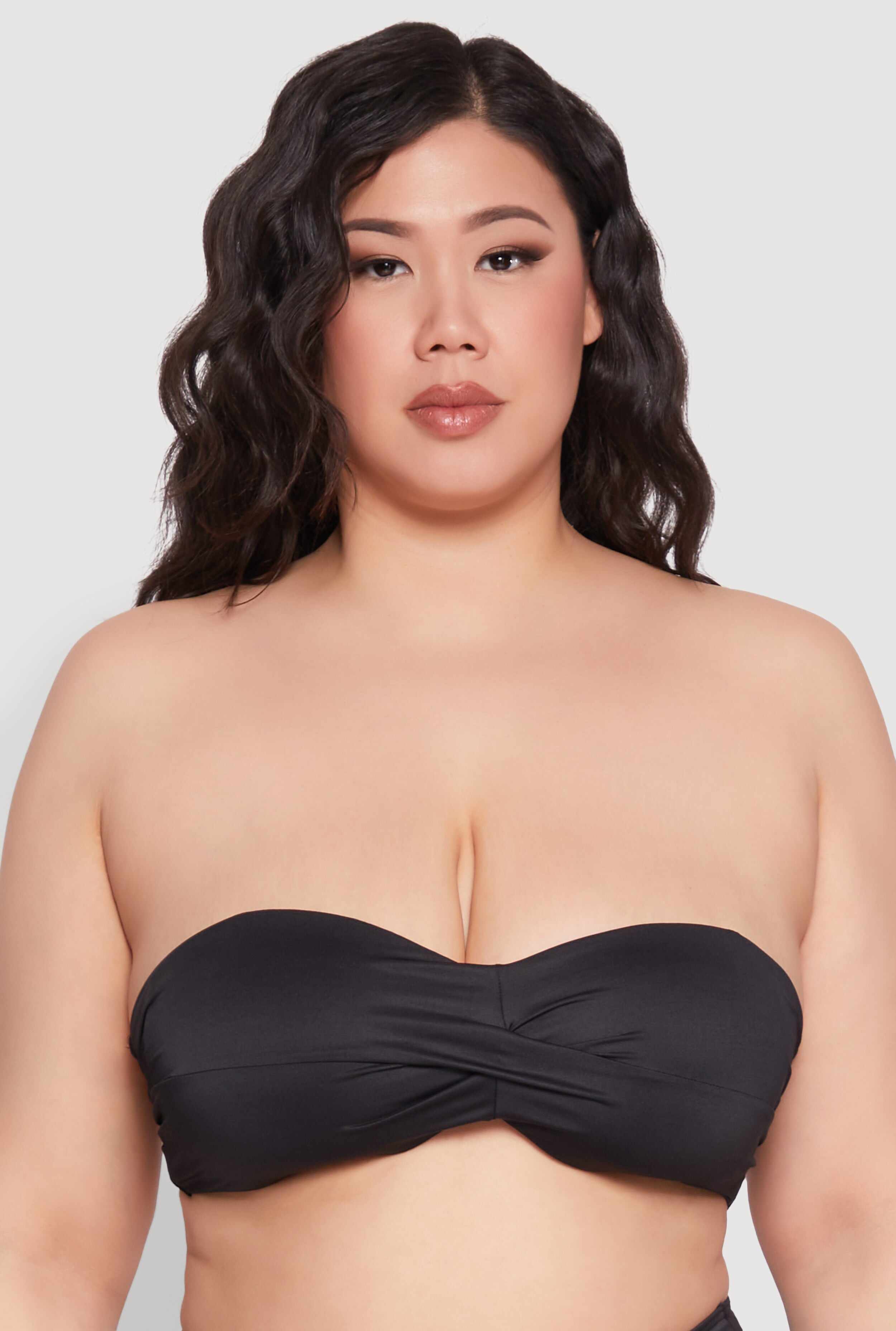 Plus Size Twist Front Bandeau Swim Bikini Top