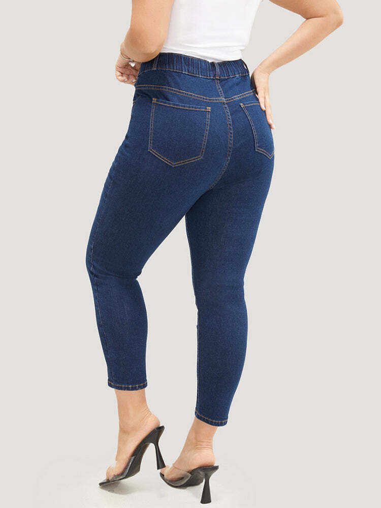 Skinny Very Stretchy High Rise Dark Wash Elastic Waist Jeans