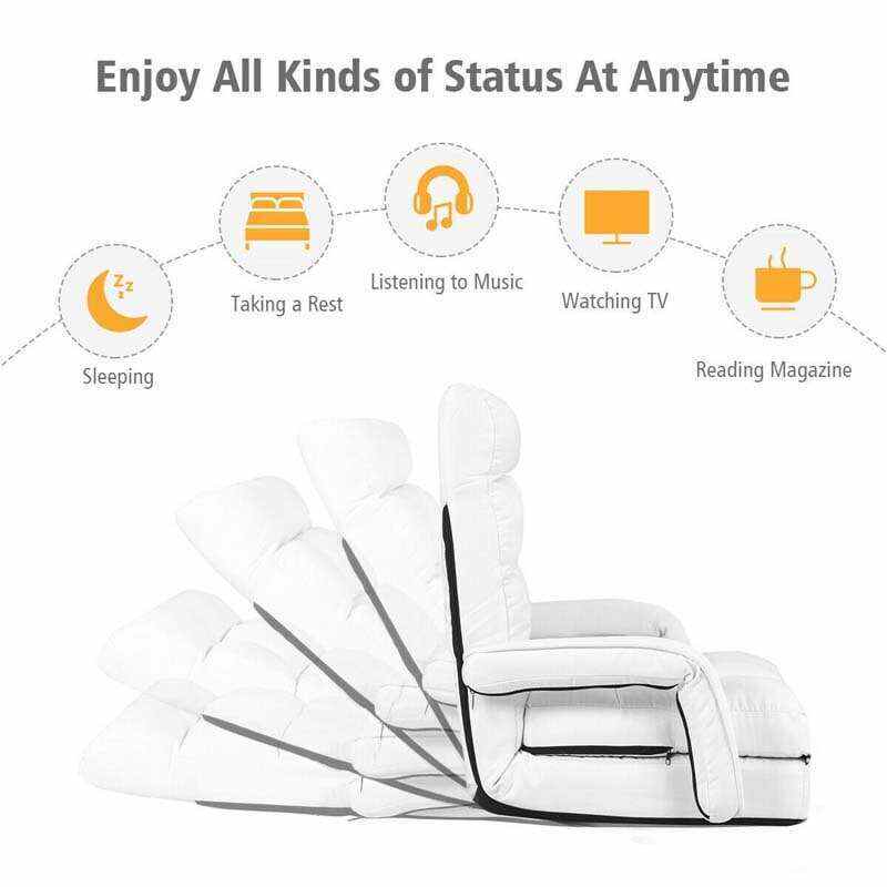 Foldable Massage Floor Chair Recliner, Single Lazy Sofa with Ergonomic Armrest, Adjustable 5 Backrest Positions & Detachable Mat