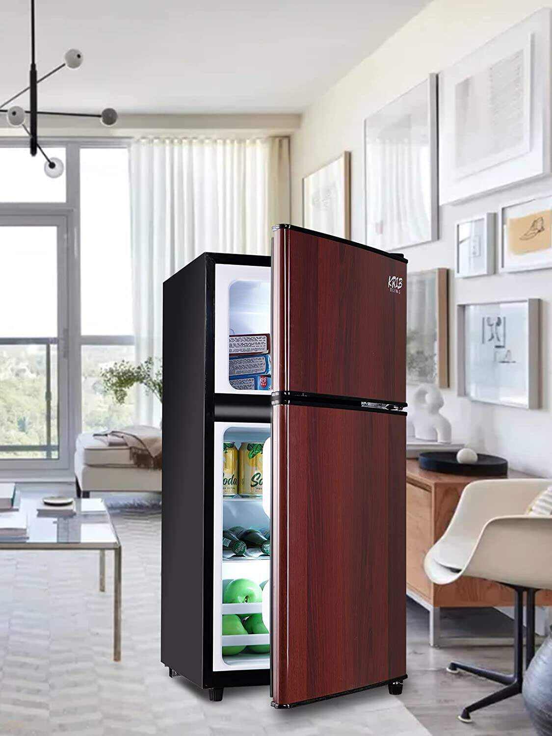 KRIB BLING Mini Fridge with Freezer on Top, 3.5 Cu.Ft Compact Refrigerator with 7 Levels Adjustable Thermostat, Small Fridge for Dorm, Office, RV Camping, Silver