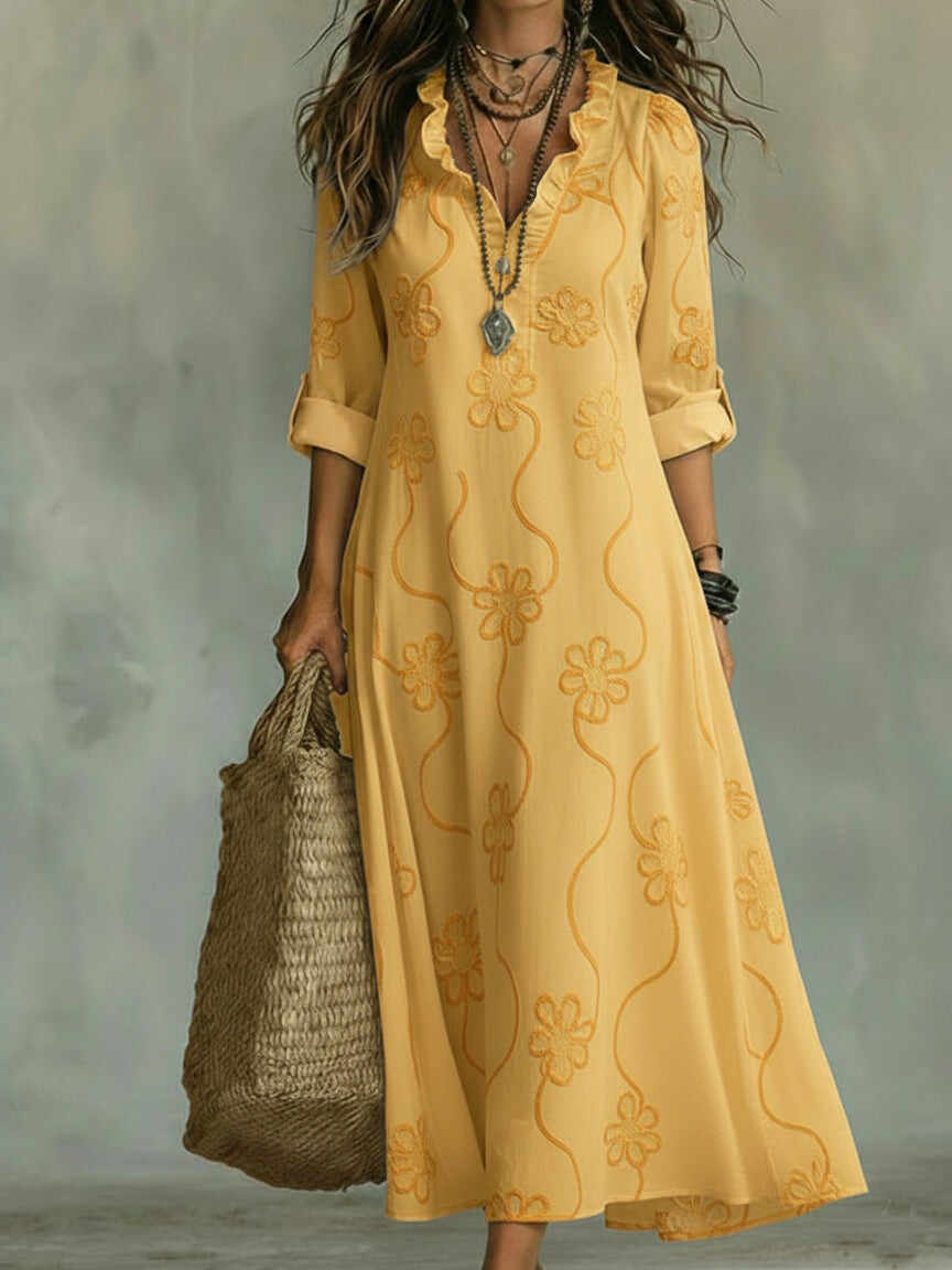 Casual Lace Embroidered Linen Maxi Dress