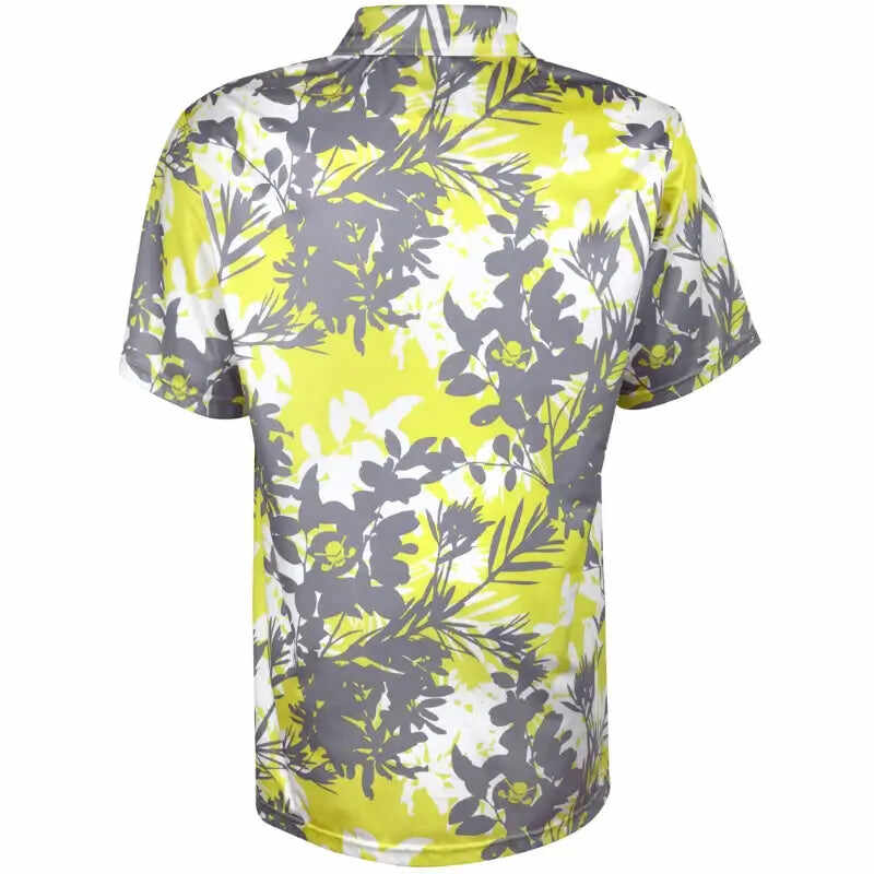 Aloha Cool-Stretch Men's Hawaiian Golf Shirt (Grey/Yellow)