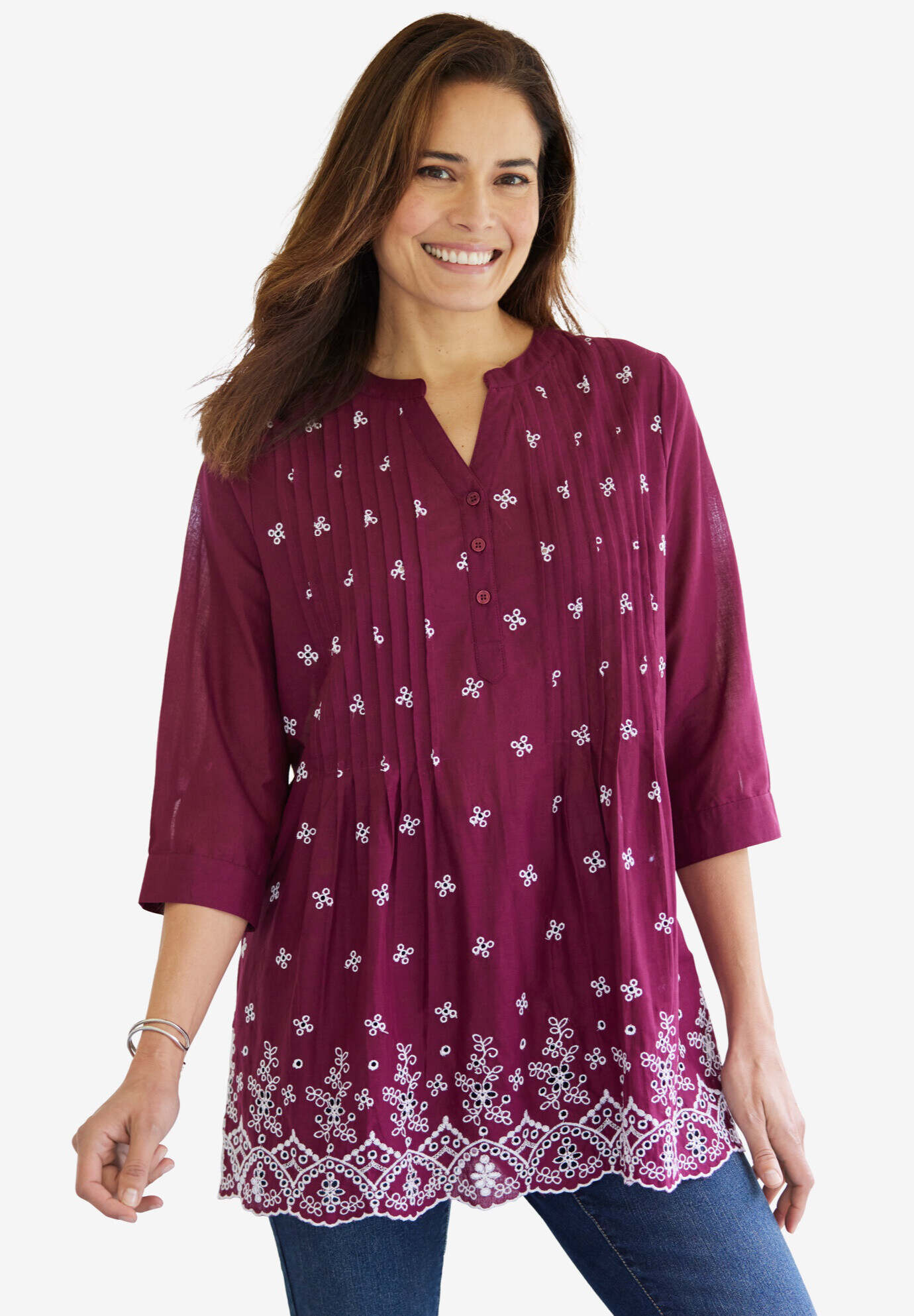 Embroidered Pintuck Tunic