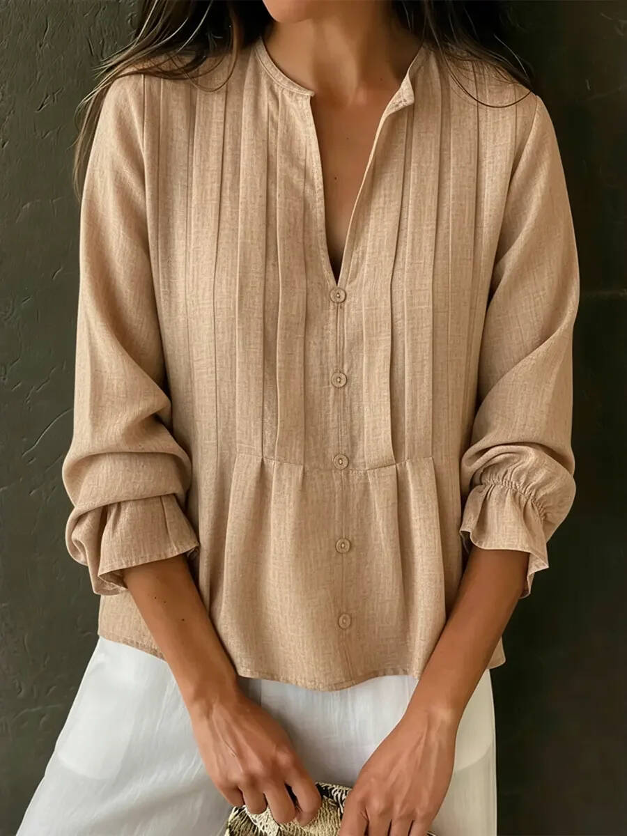🔥Summer Arrivals🌟Women's Solid Color Cotton And Linen Pleated Top