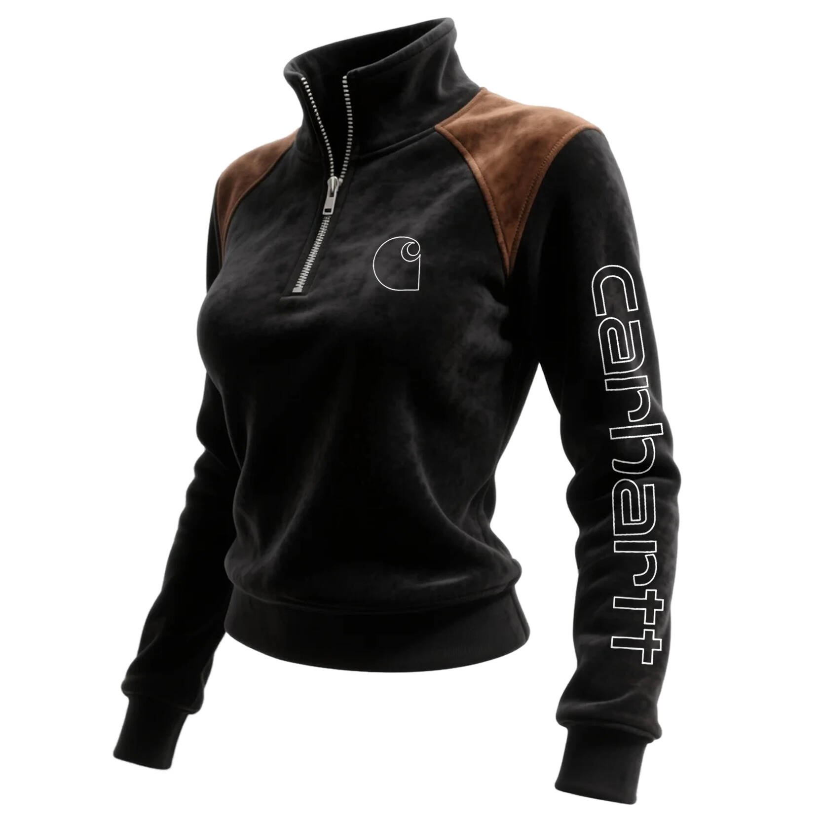 Women's Retro Western Style Contrast Panel Stand Collar Sweatshirt