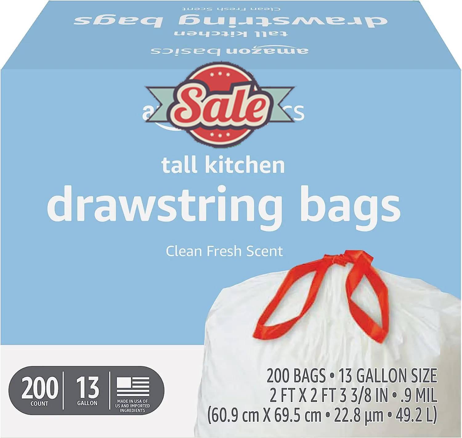 Tall Kitchen Drawstring Trash Bags, 13 Gallon, Unscented, 120 Count (Previously Solimo)