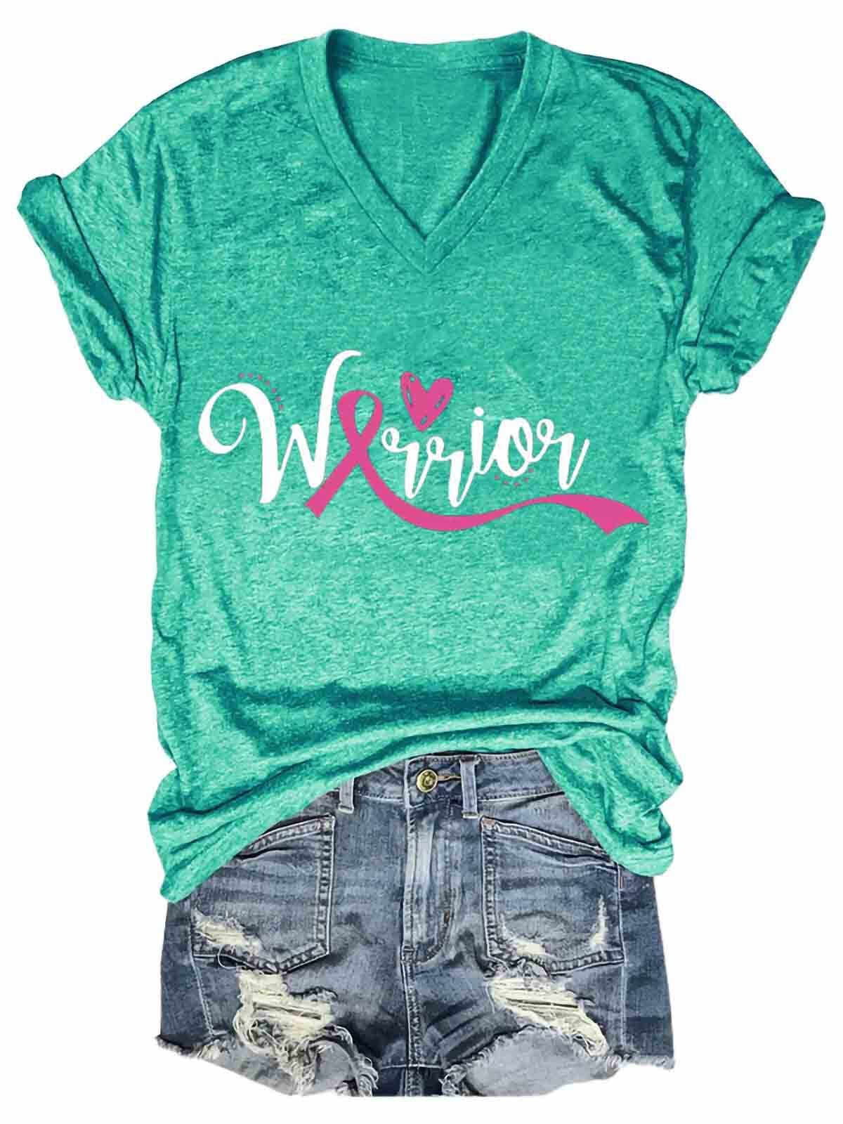 Breast Cancer Warrior Print Casual  T-shirt