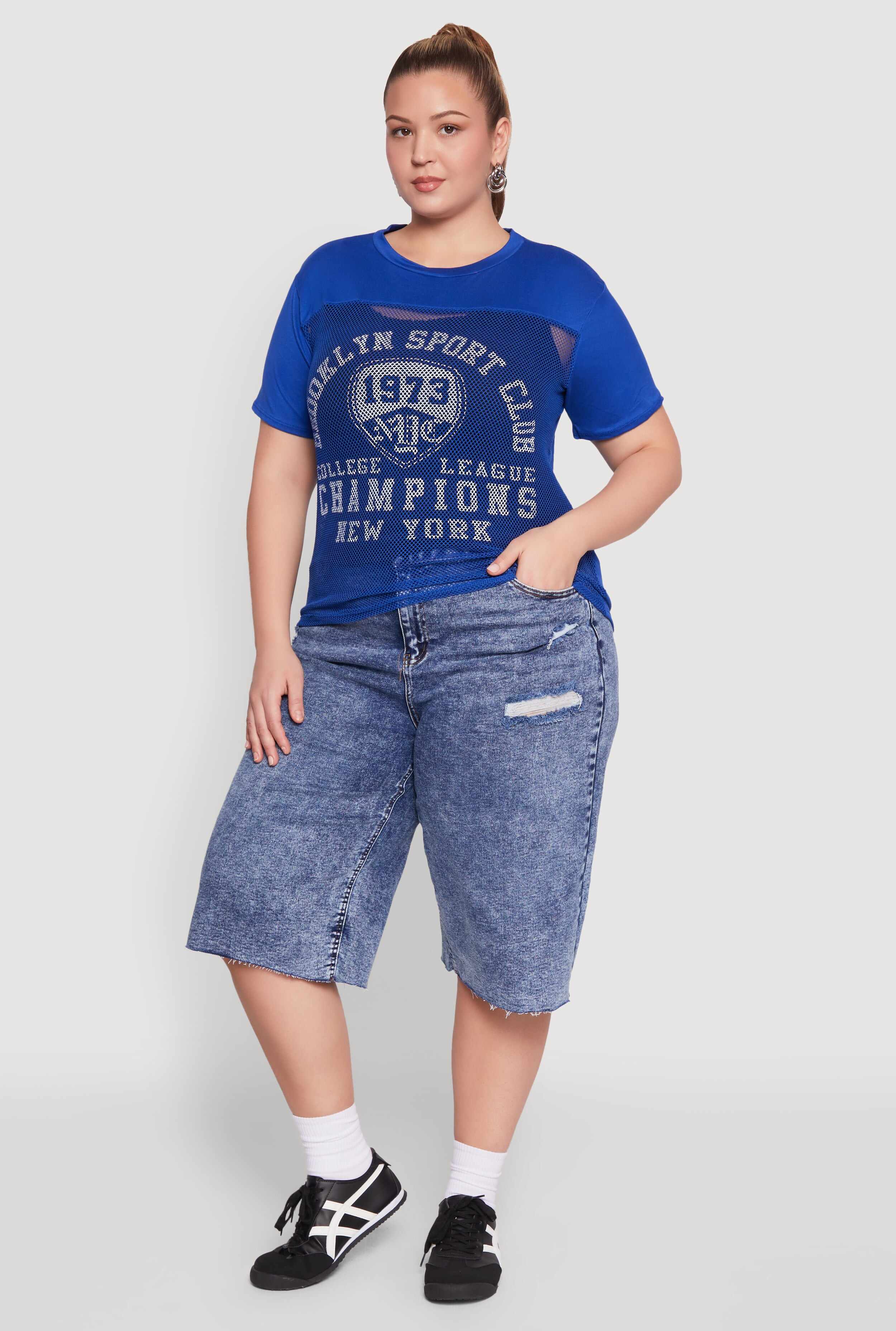 Plus Size Fishnet Detail Brooklyn Sport Club Top