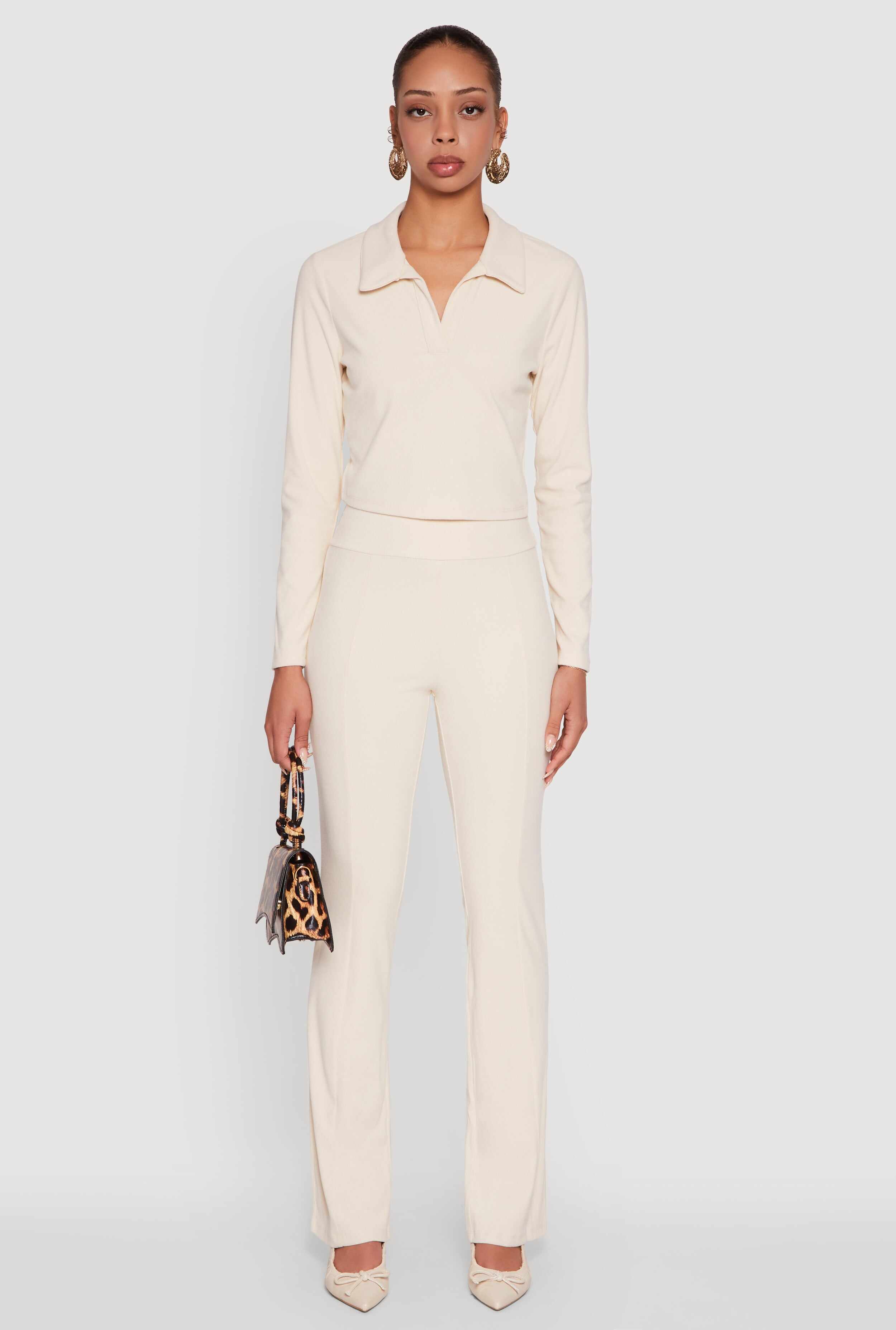 Brushed Knit Pintuck Pull On Slim Pants