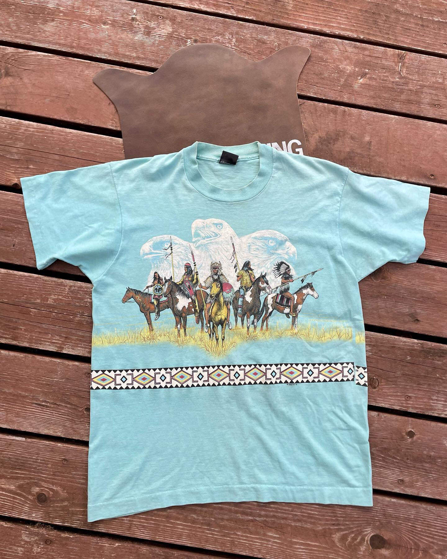 Men's Casual Western Eagle Denim Print Short Sleeve