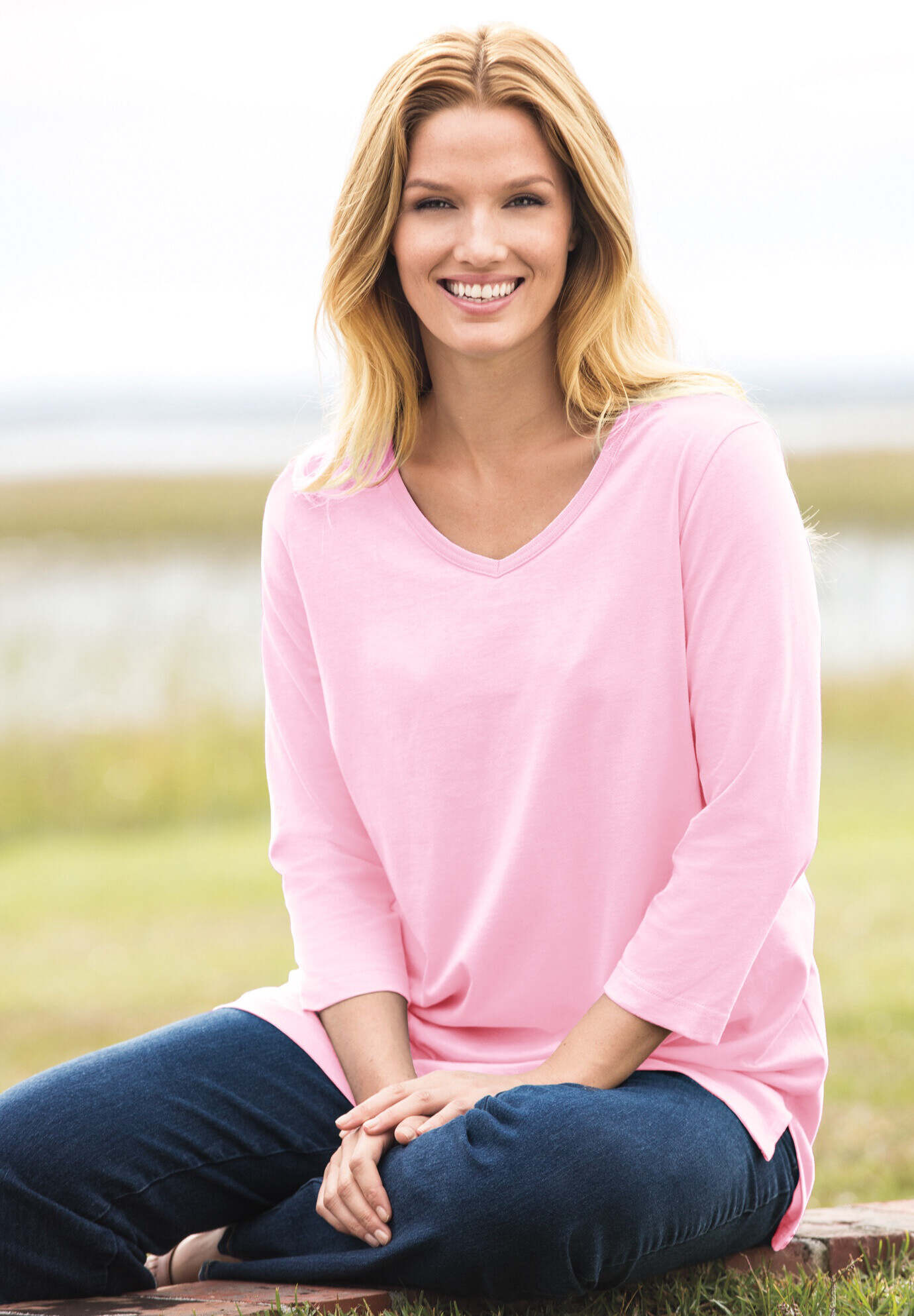 Perfect Three-Quarter Sleeve V-Neck Tunic