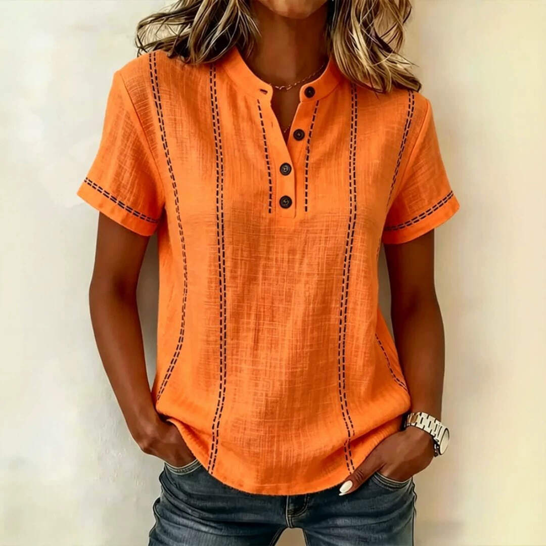 Casual Short-Sleeve Striped Stand Collar Panel Shirt