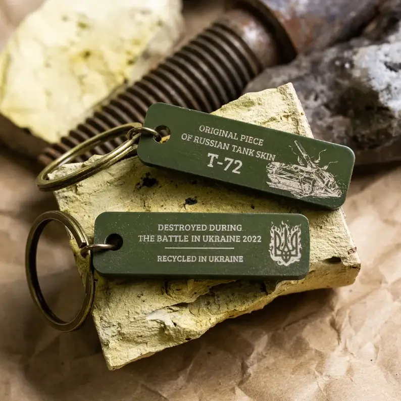 Piece of Russian Tank Memorial Keychain
