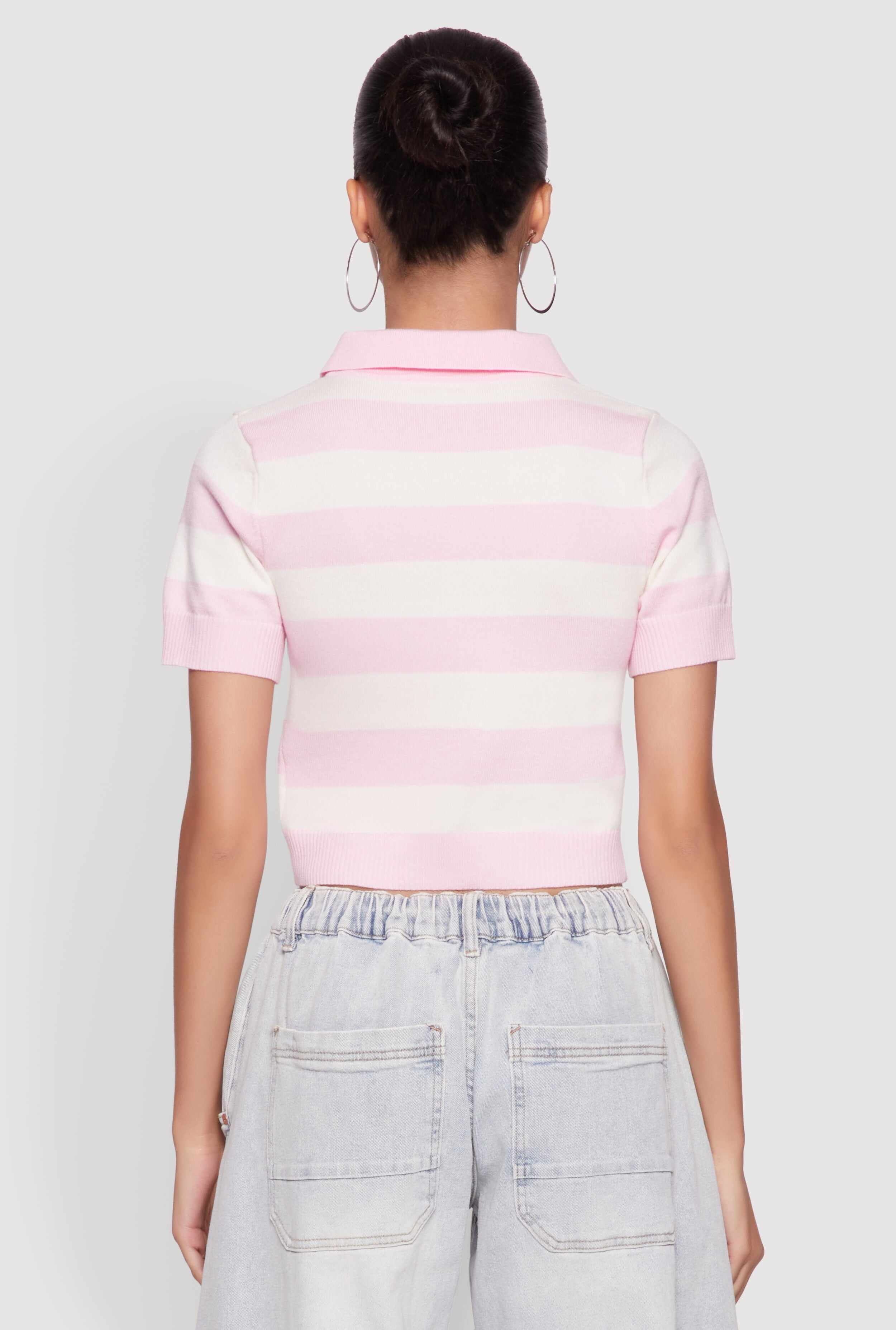 Iris Striped Crop Polo Shirt