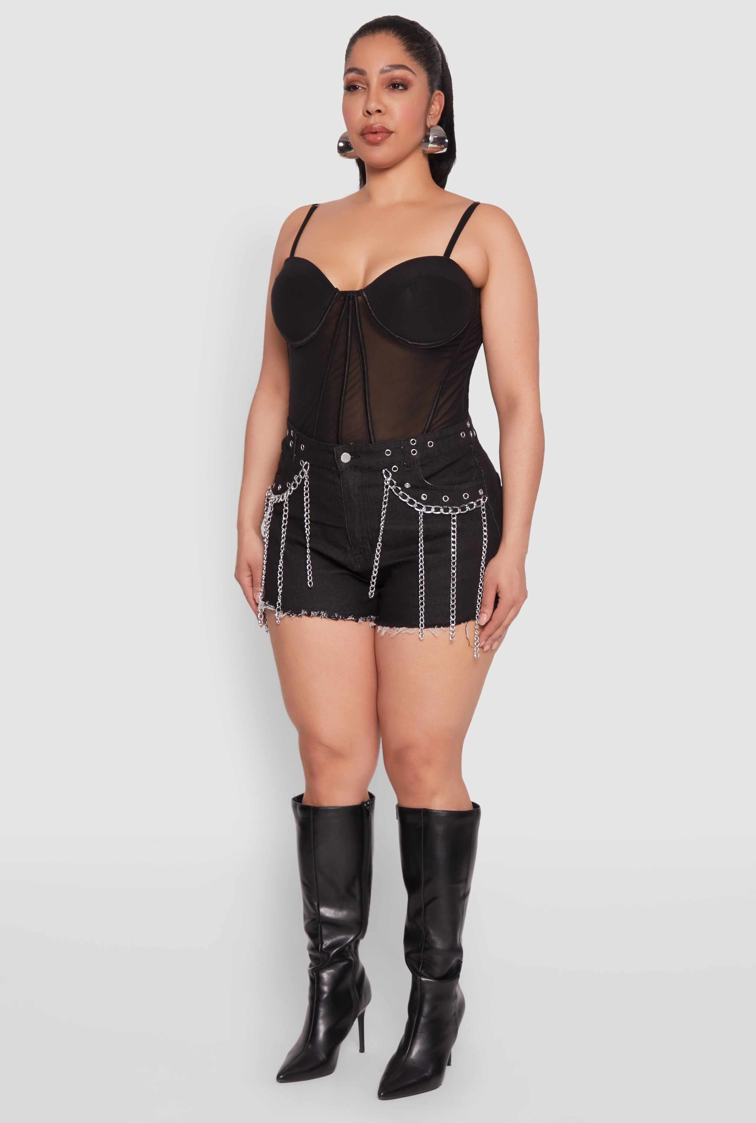 Plus Size Mesh Zip Back Bustier Top