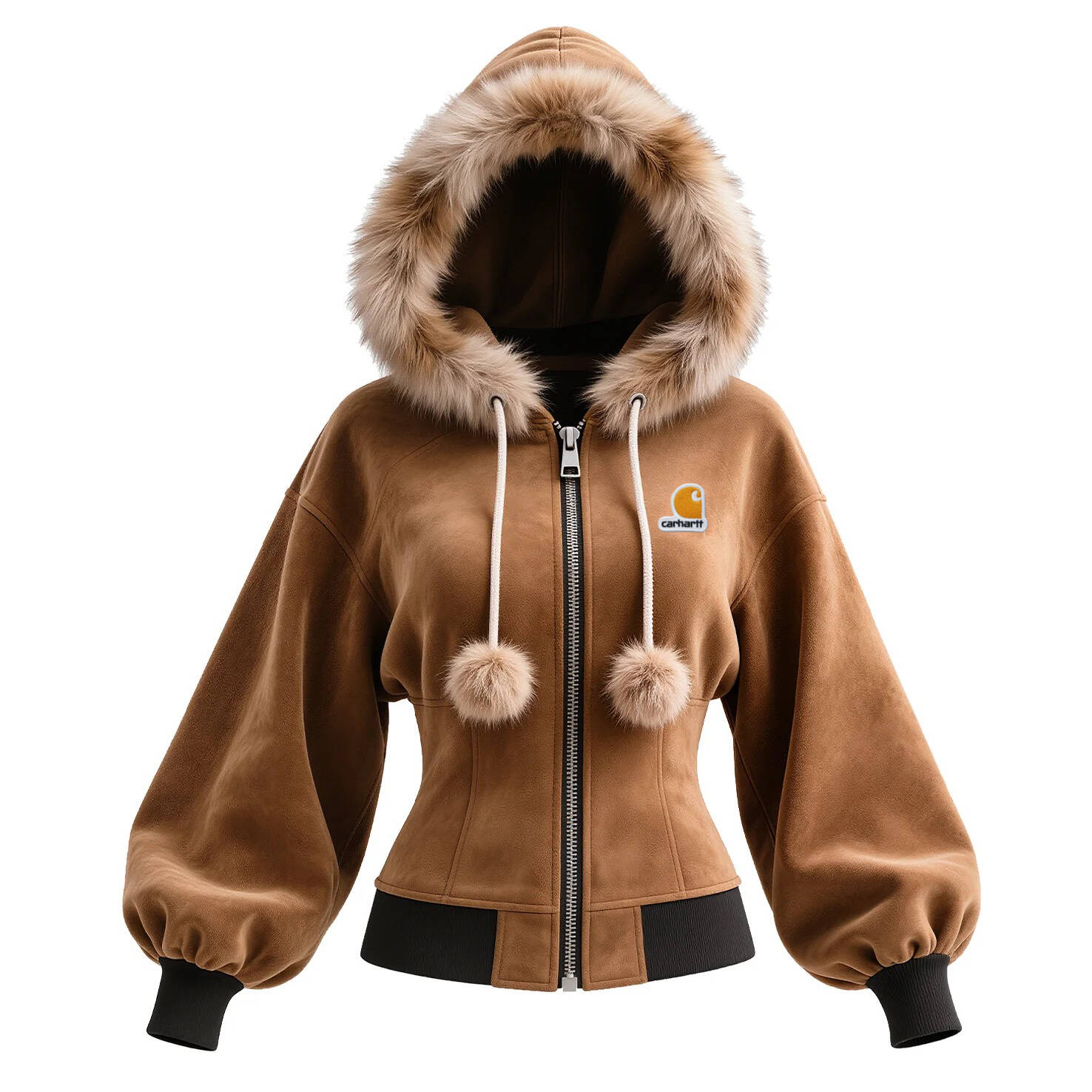 Women's Vintage Warm Brown Fleece Hooded Jacket With Fur Trim