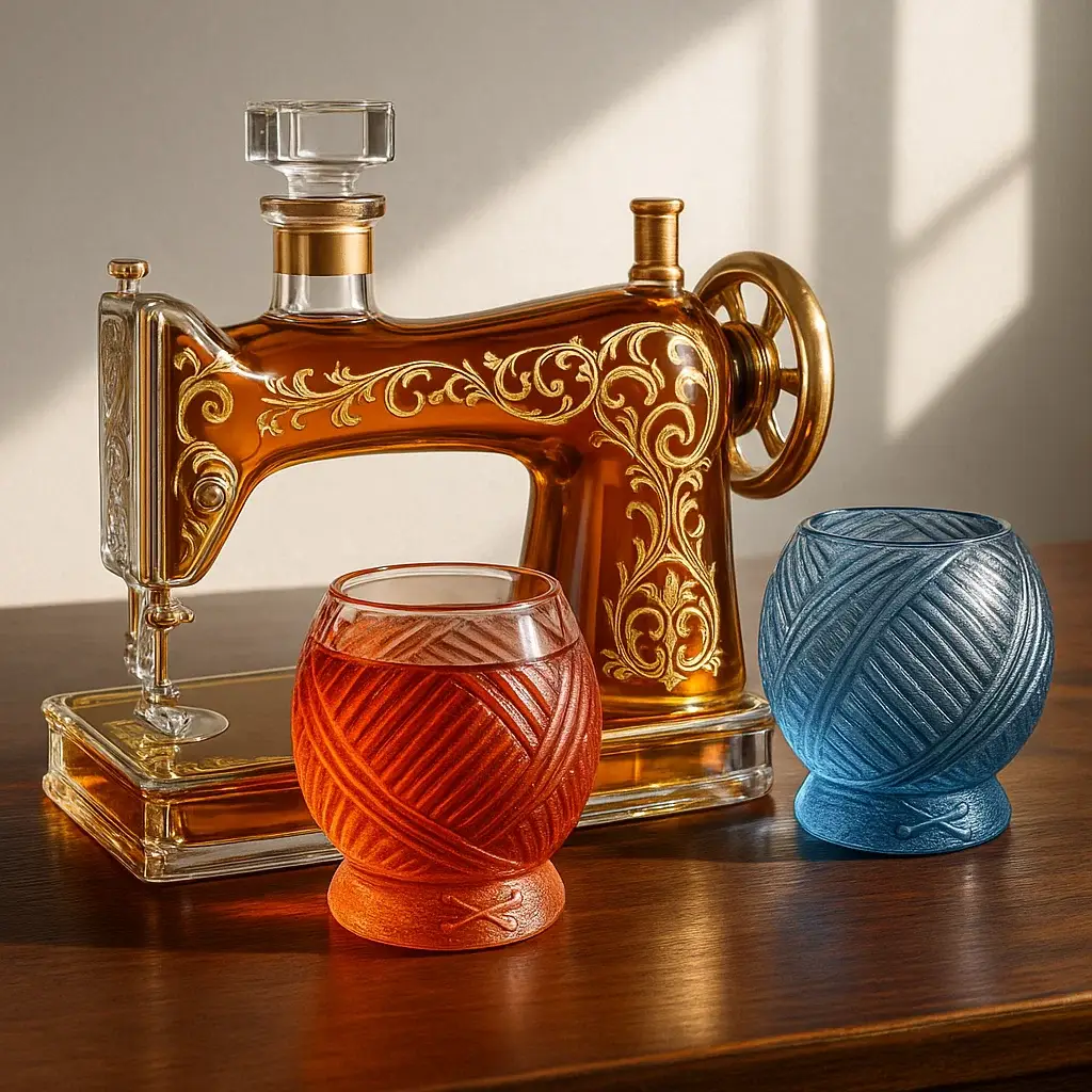 Sewing Machine Whisky Bottle Set
