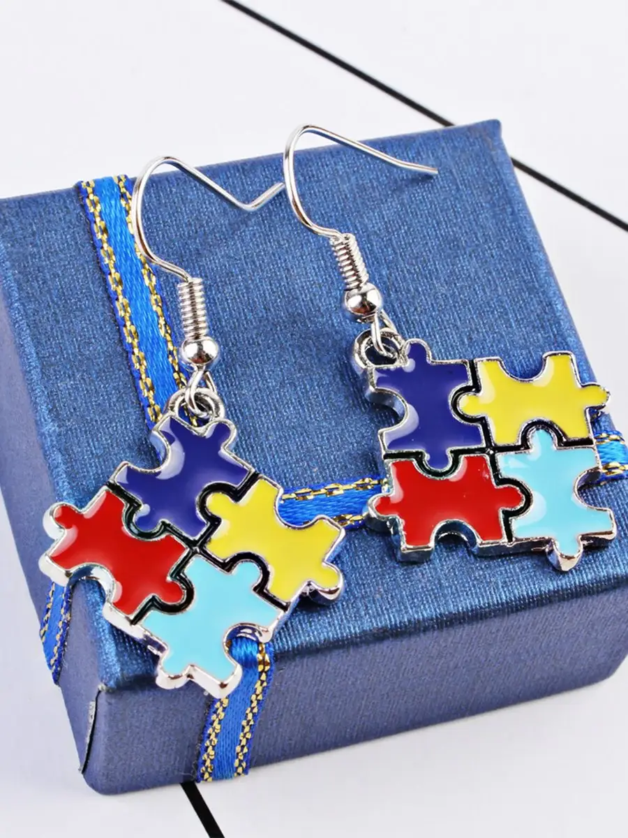 Contrasting Color Irregular Puzzle Autism Awareness Earrings