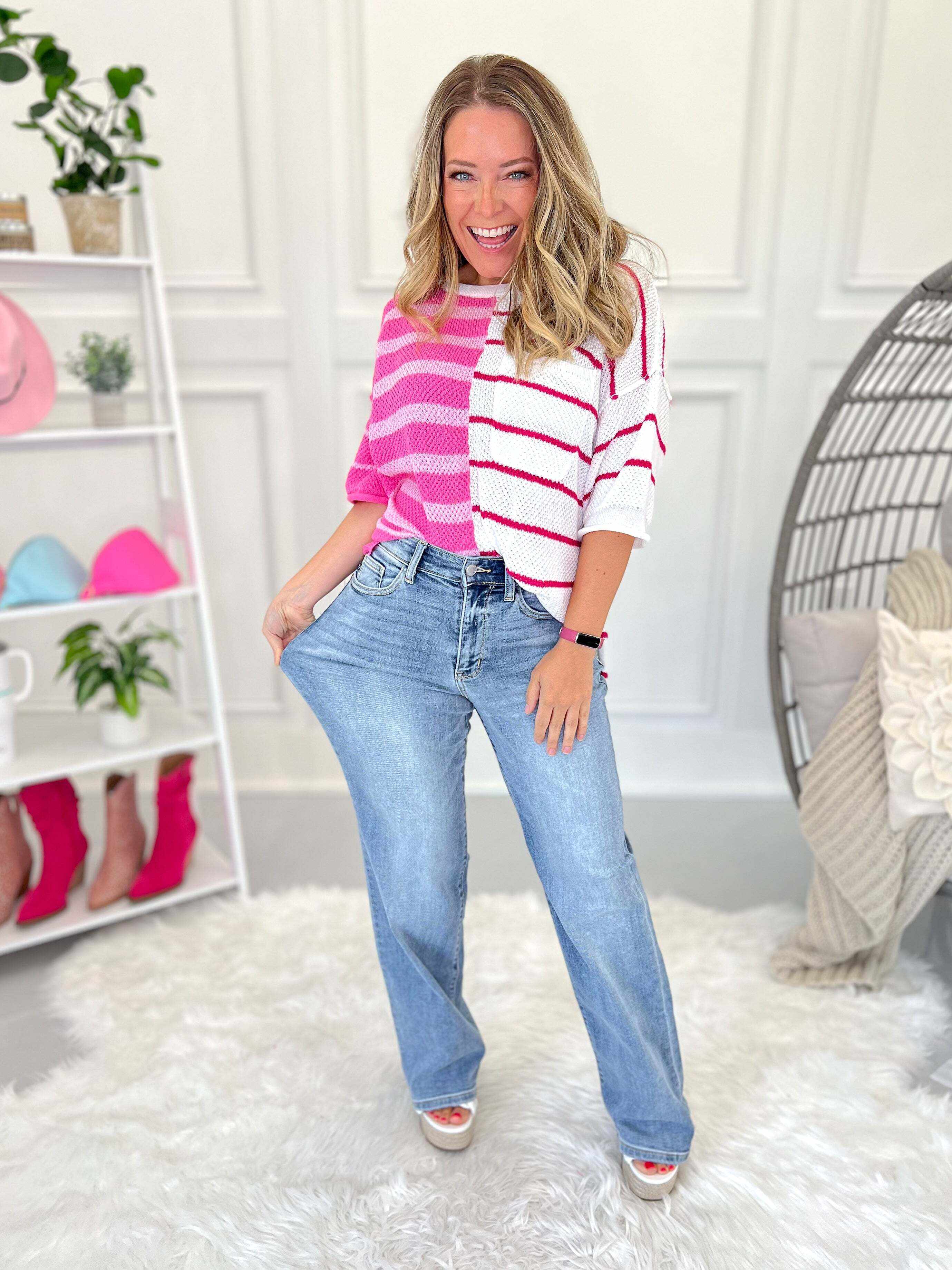 The Run Around - Christmas Light Wash Straight Leg Jeans- Final Sale