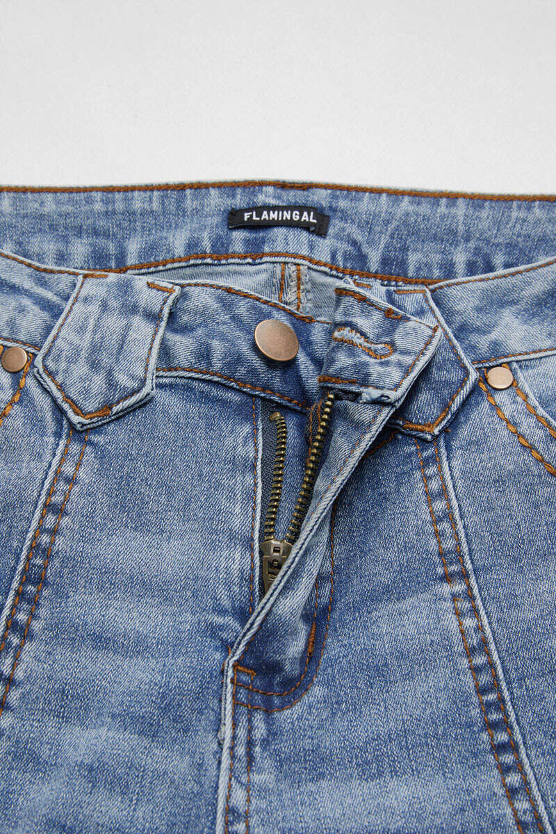 Wash Contrast Stitch Low Waist Bootcut Jeans