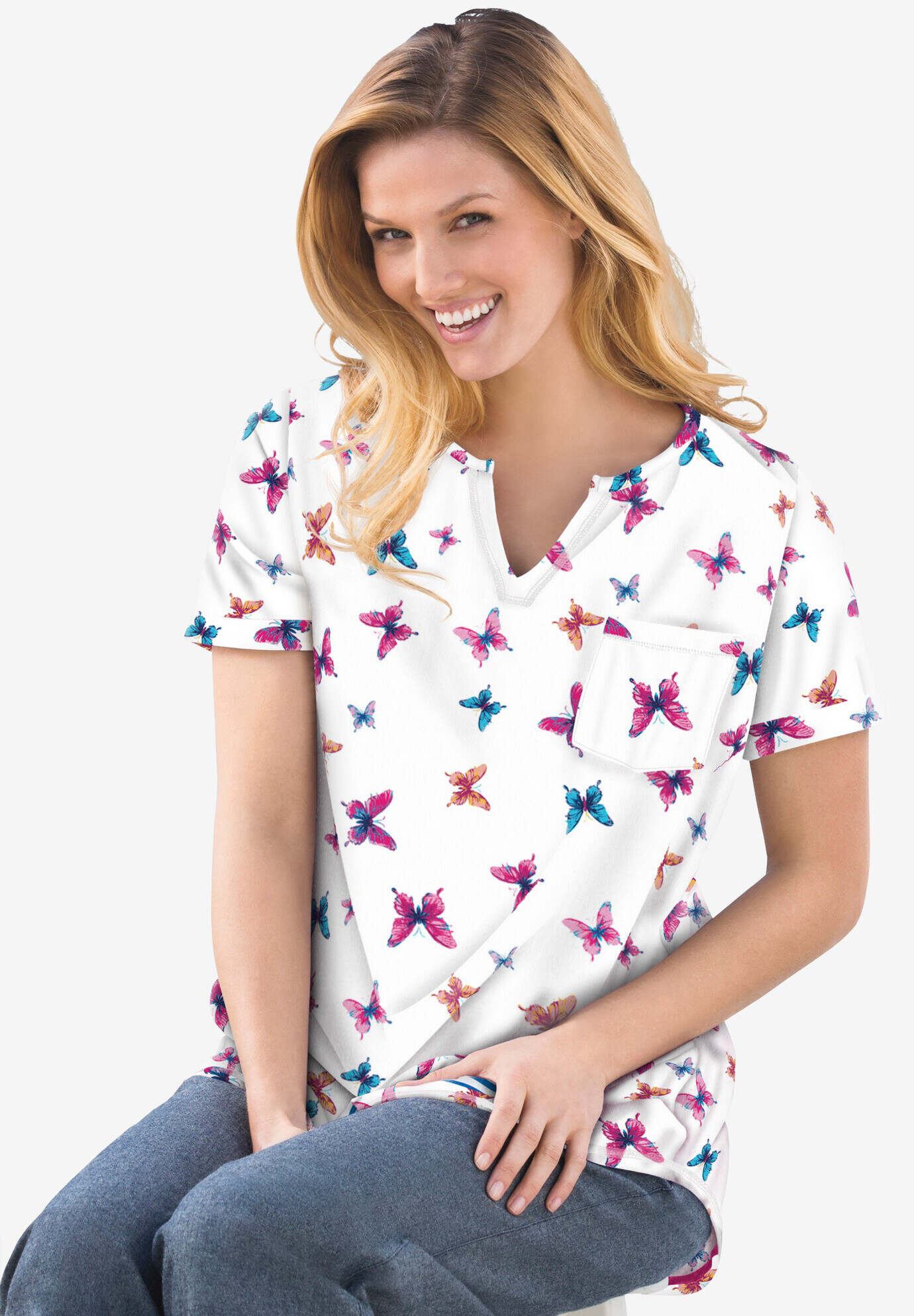 Short-Sleeve Notch-Neck Tee