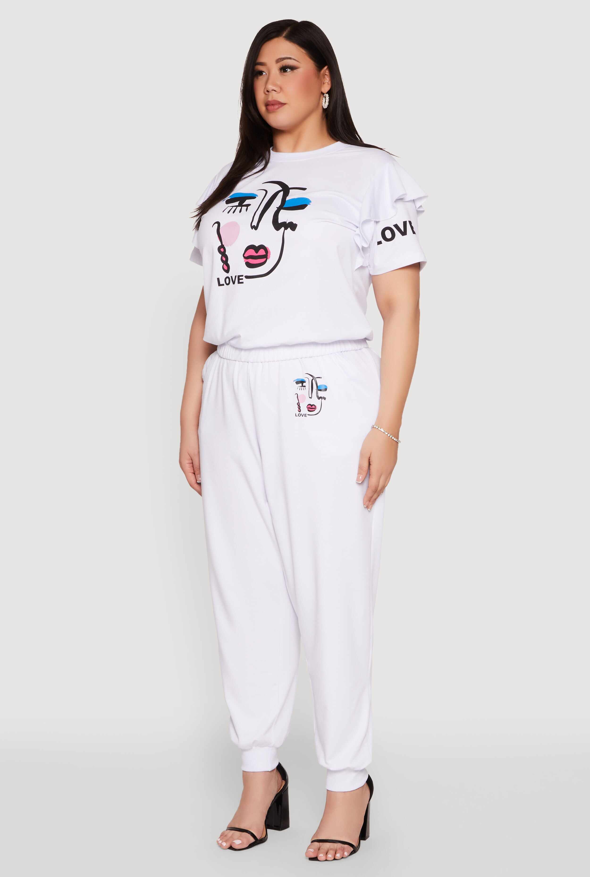 Plus Size Abstract Love Graphic Tiered Sleeve Top