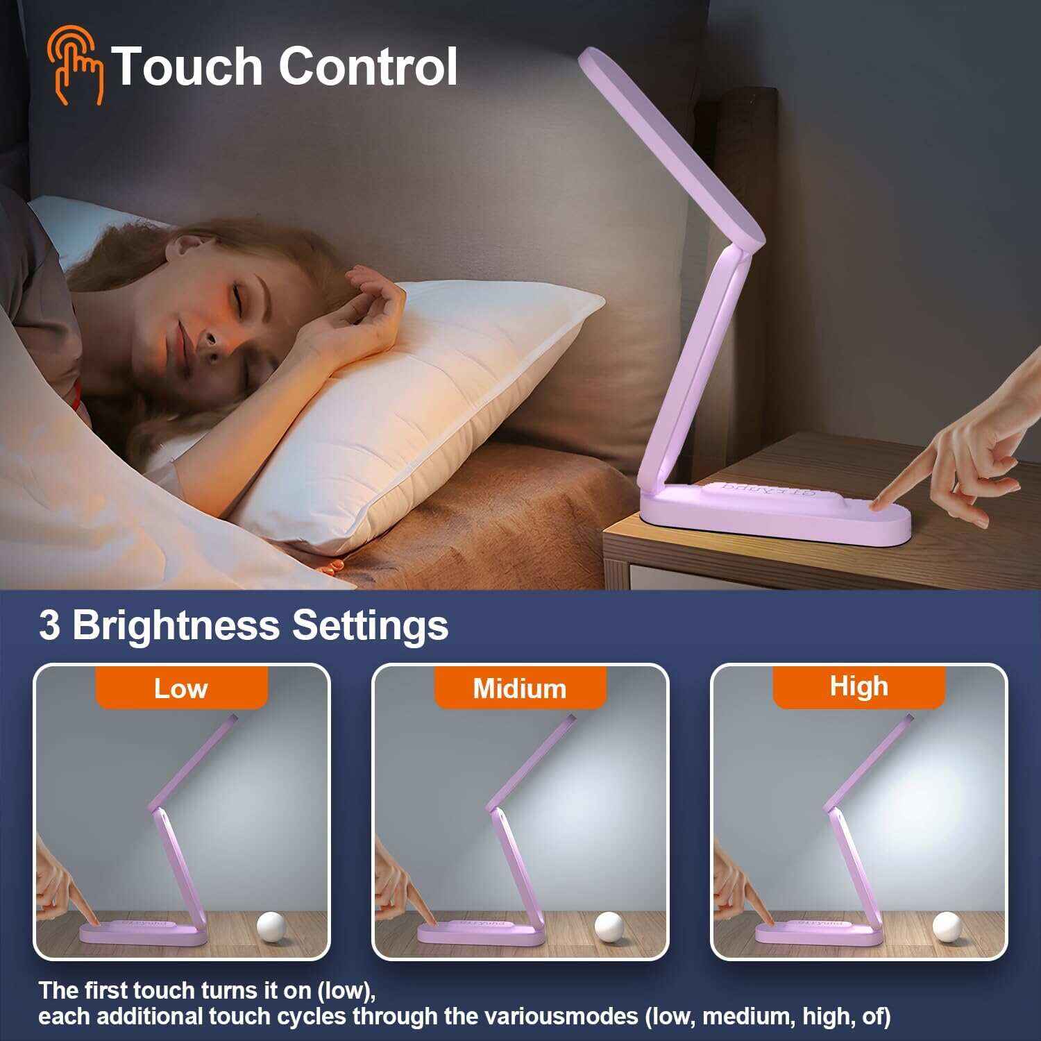 LED Desk Lamp for Office Home & Battery Operated Lamp Rechargeable Lamp Foldable & Portable Light, LED Desk Light Strip, 3 Brightness Dimmable Small Desk Lamp Wireless Reading Lamp