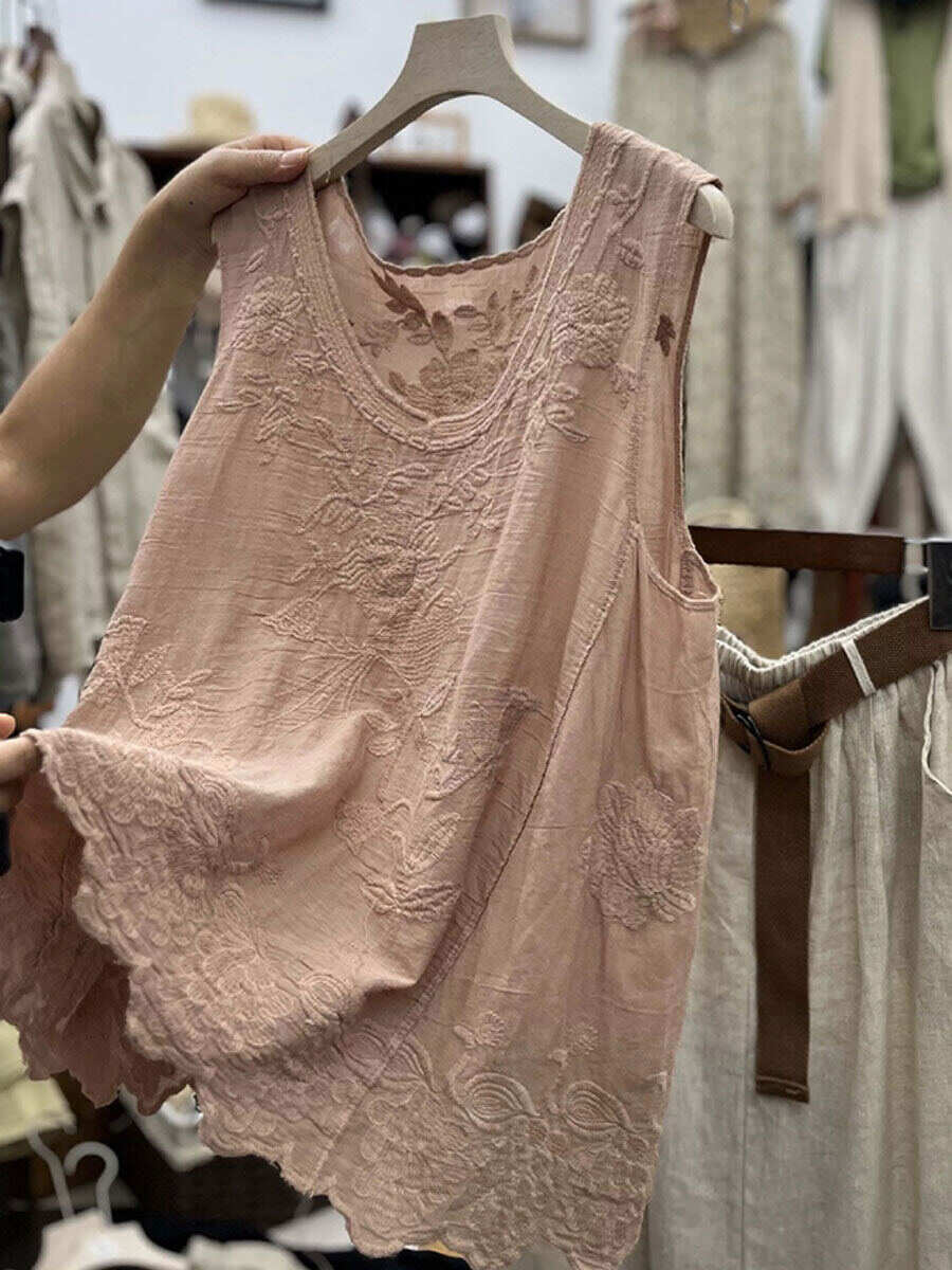 🔥Summer Arrivals🌟Women's Vintage Lace Sleeveless Cotton And Linen Vest Top