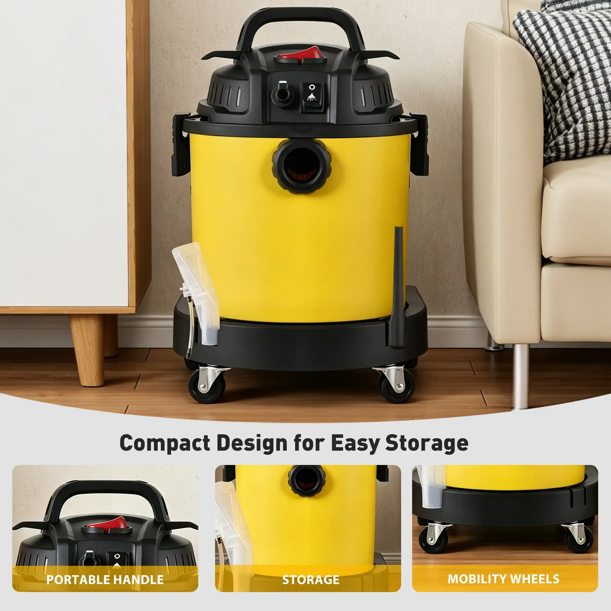 5.5+1 Gallon Wet & Dry Vacuum – 17 kPa Powerful Suction, 4-in-1 Multi-Purpose Cleaner with 15 ft Cord, Quiet 70 dB Operation – Ideal for Dog Hair, Garage, Home & Car