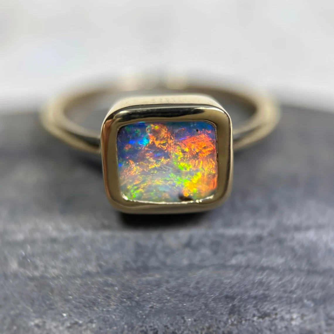 18ct Gold Boulder Opal Ring - US 6