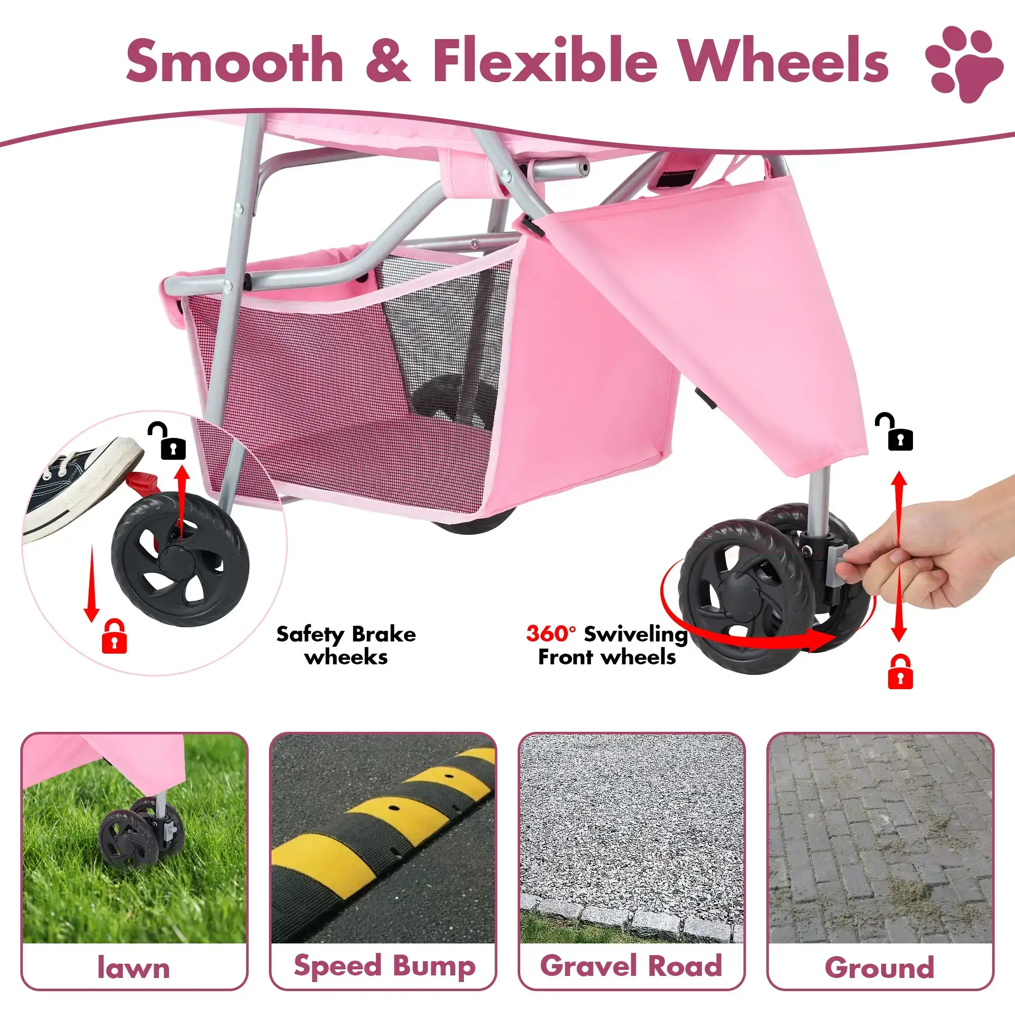 3 Wheels Pet Stroller Dog Jogging with Breathable Mesh Window, Large Storage Basket, Cup Holder, Blue