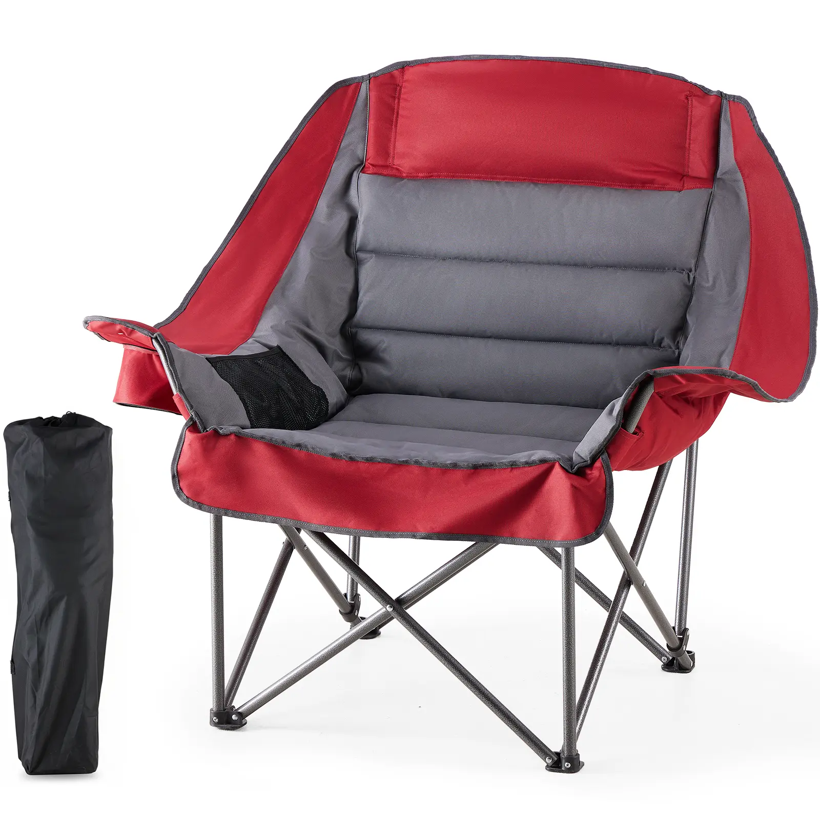 Comfort Folding Camping Chair，With 440 Lbs Capacity, Reinforced Steel Frame And 600D Oxford Fabric, 2 Cup Holders And Side Pockets, Folds Into Carry Bag, Perfect For Outdoor Concert And Glamping
