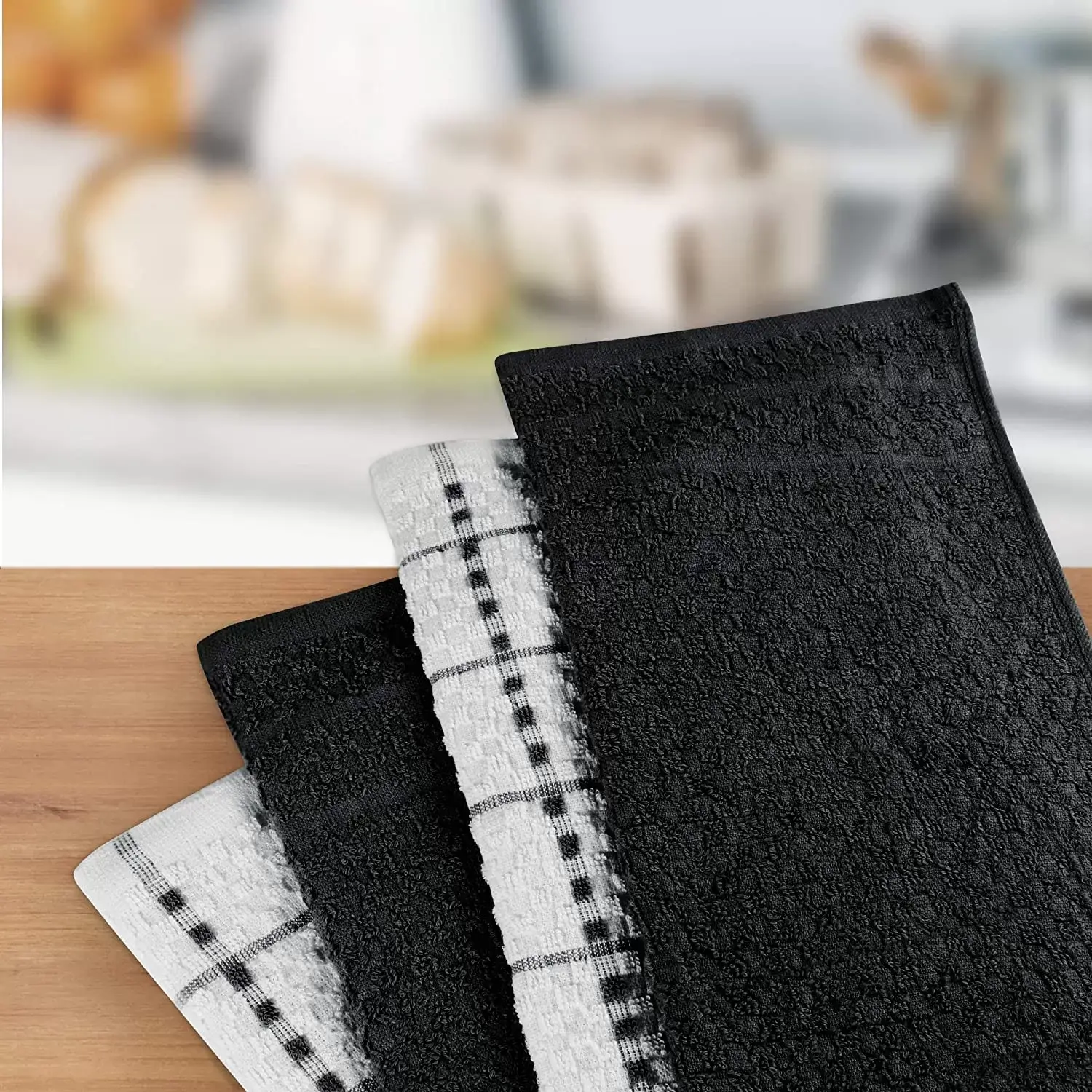 Kitchen Towels 12 Pack, 15 x 25 Inches, 100% Ring Spun Cotton Super Soft and Absorbent Linen Dish Towels, Tea Towels and Bar Towels Set (Black)