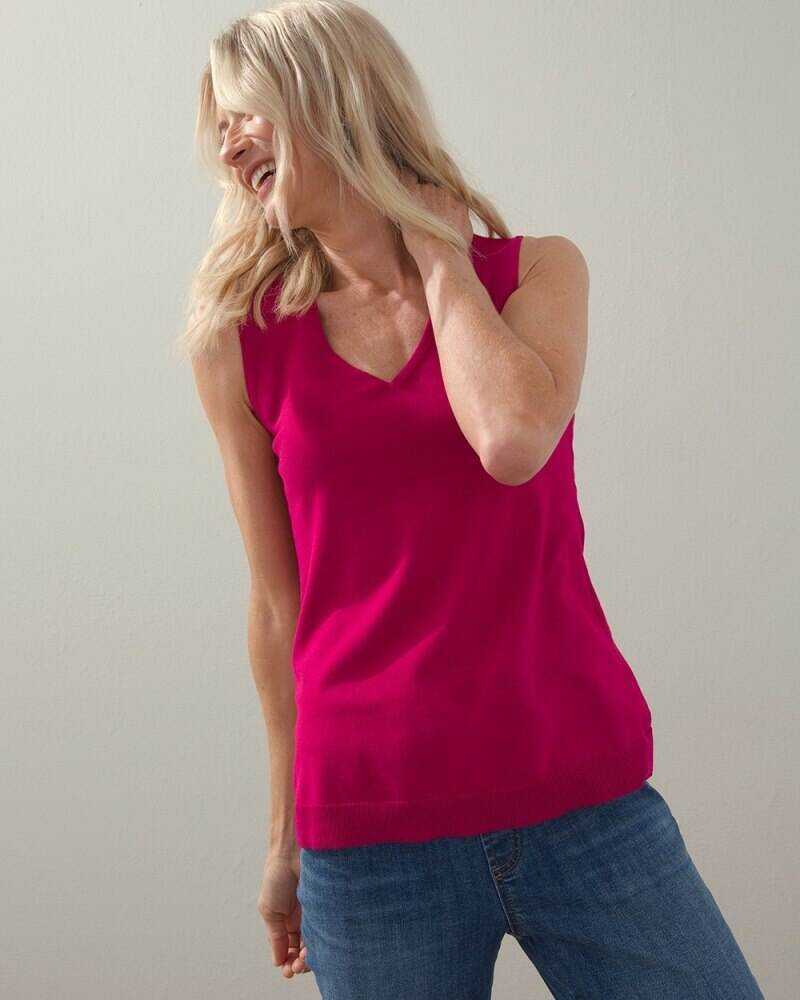Spun Rayon V-Neck Tank Very Cherry