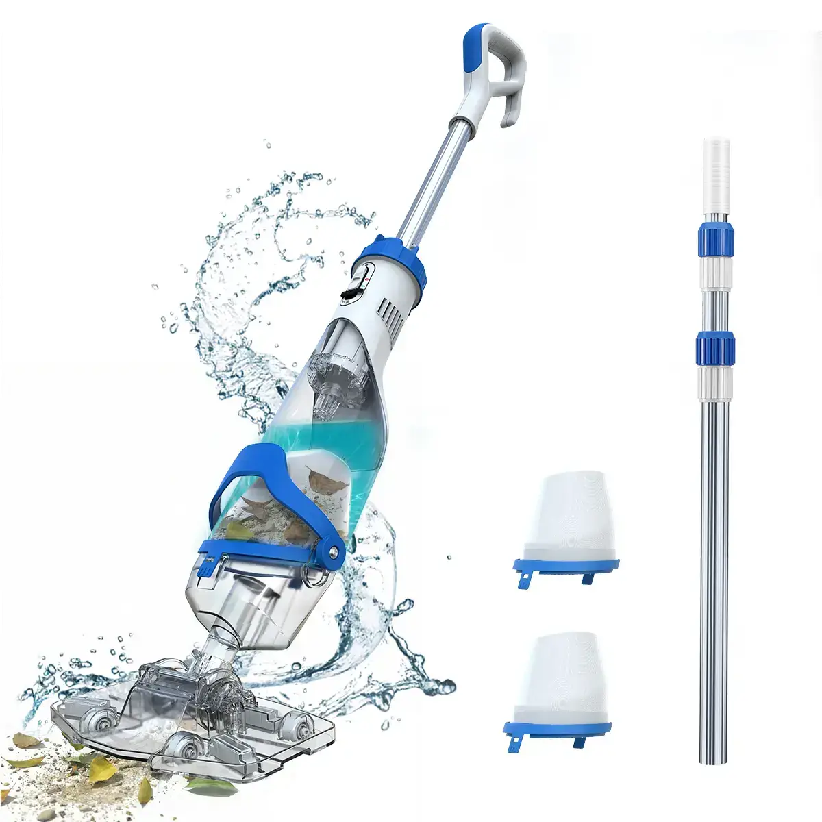 New Upgrade PC18 Pool Vacuum for Above Ground Pool with Telescopic Pole, Running time up to 1H, Handheld Design with Powerful Suction up to 18.5 gallon/min Ideal for Leaves, Debris