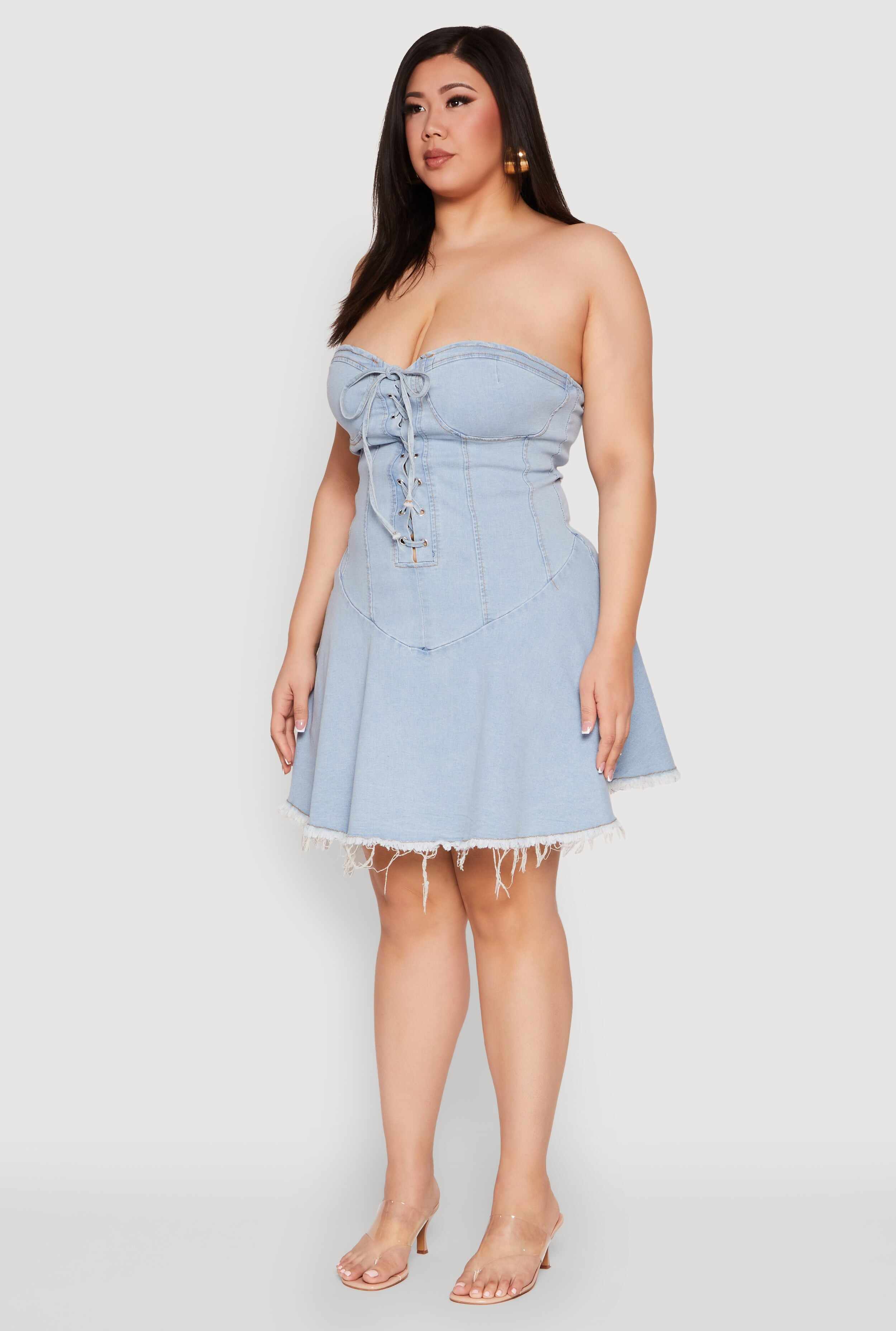 Plus Size Daisy Denim Lace Up Corset Dress