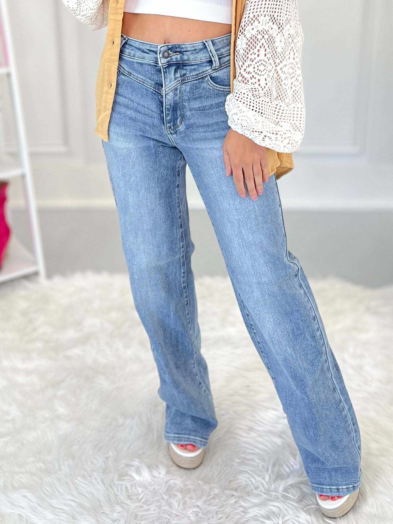 Always On Point - Christmas Front Yoke Retro Wide Leg Jeans - Final Sale