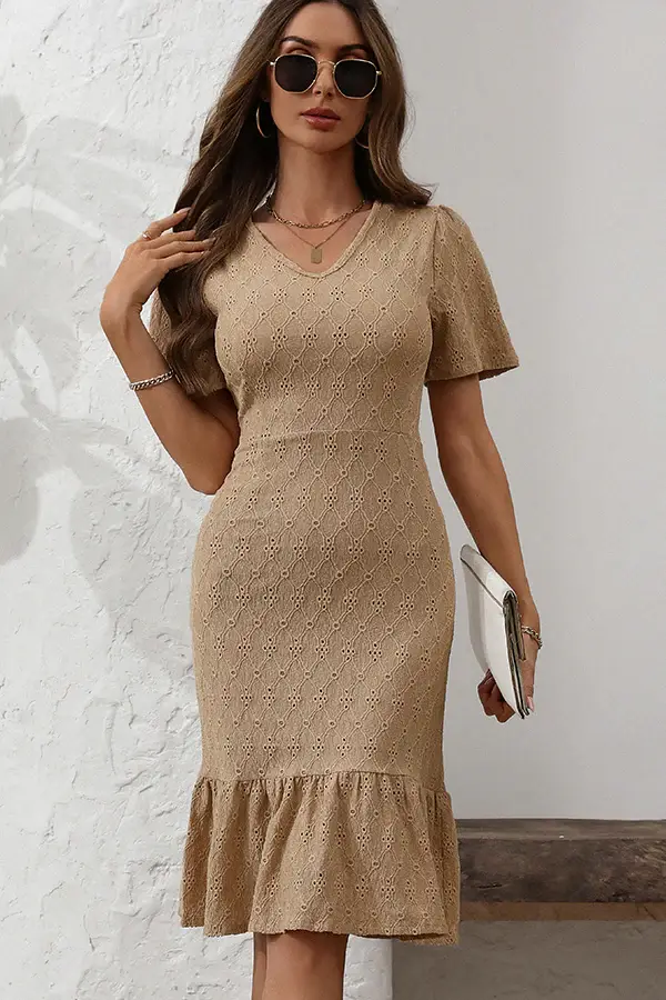 Fashion Solid Ruffle Hem Bodycon Dress