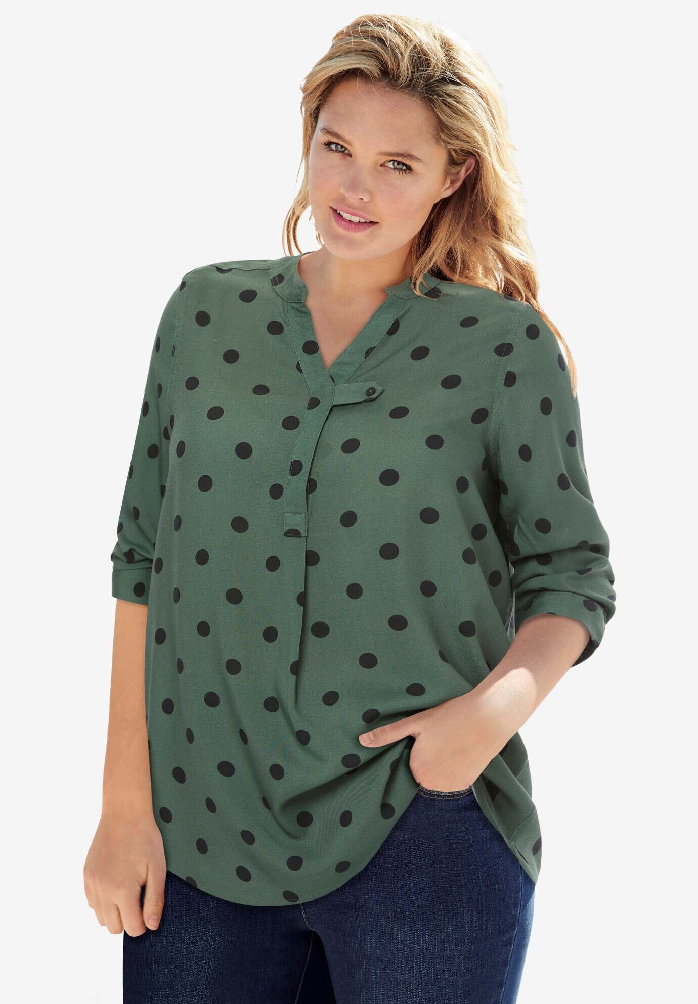 Three-Quarter Sleeve Tab-Front Tunic