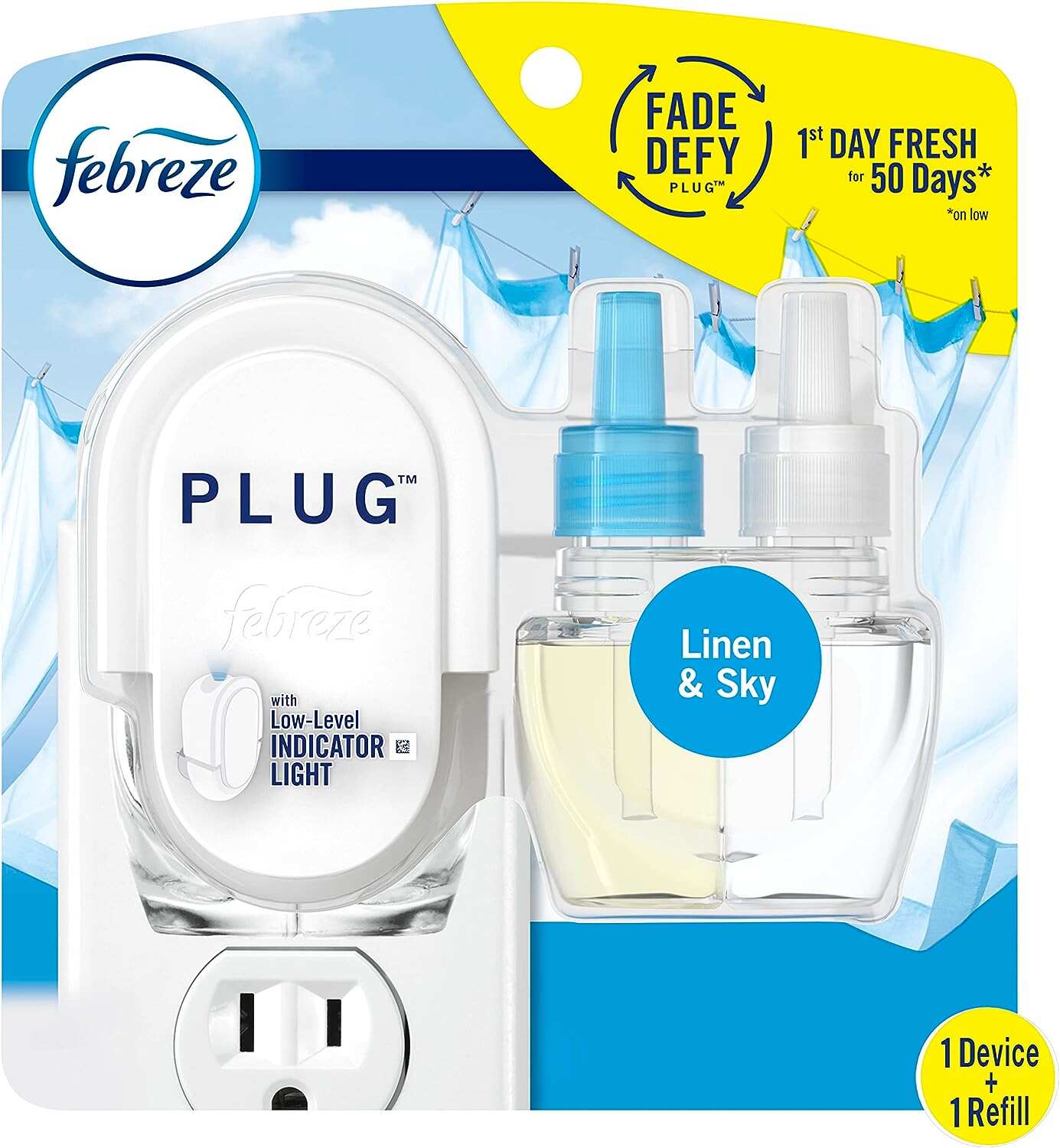 Febreze Odor-Fighting Fade Defy PLUG Air Freshener, Mountain, Ocean, Amber, (3) .87 fl. oz. Oil Refills